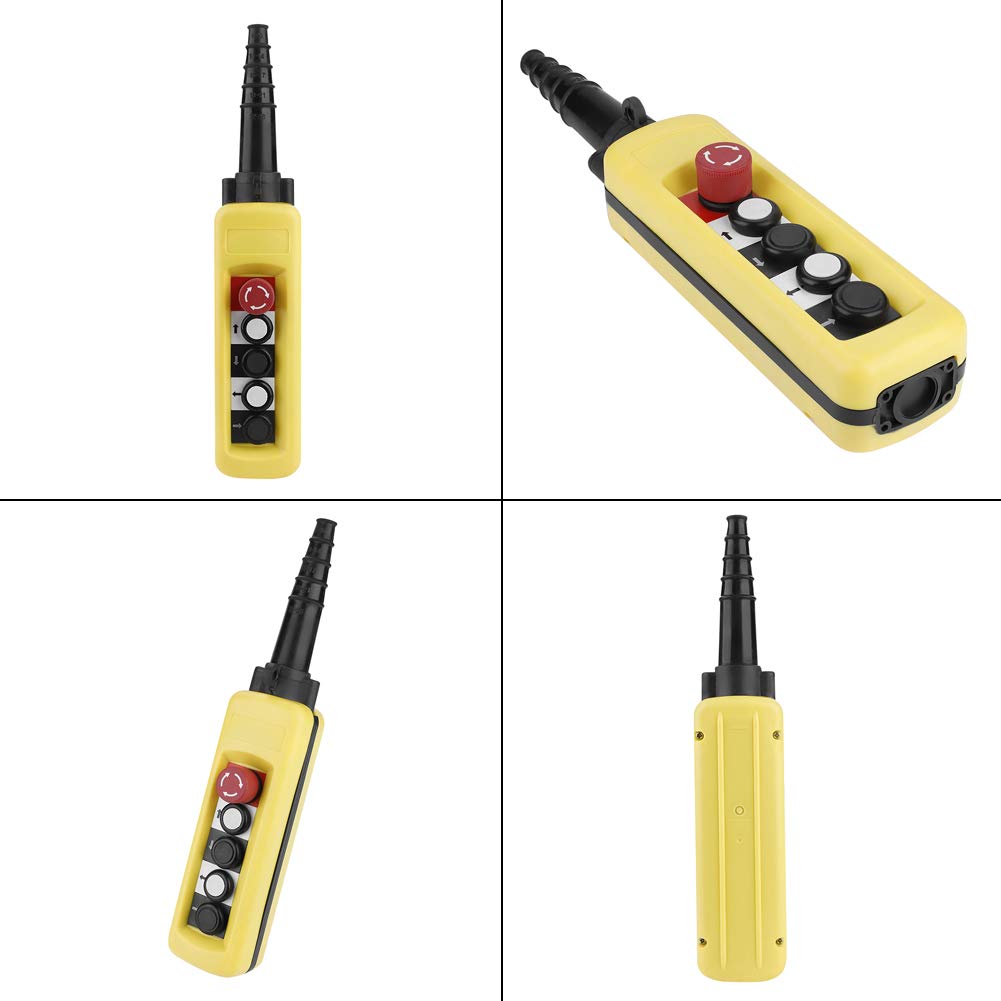4 Directions Hoist Push Button Switch - 4 Button Crane Lifting Pendant Controller with Emergency Stop for Overhead Cranes & Hoists | Industrial Material Handling Equipment Control
