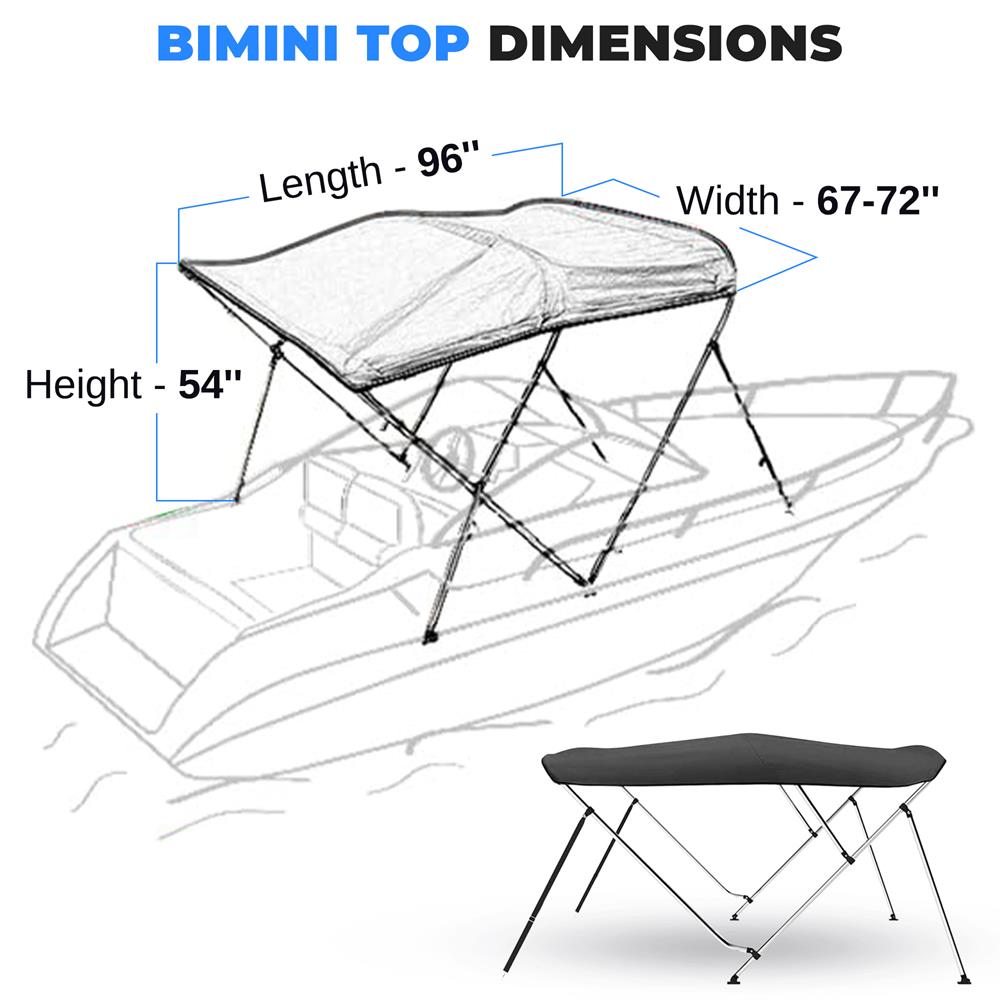 4 Bow Bimini Top - Universal Boat Canopy Shade Cover for Pontoon, Fishing & Ski Boats - UV Protection & Water Resistant - Perfect for Summer Boating & Outdoor Water Activities