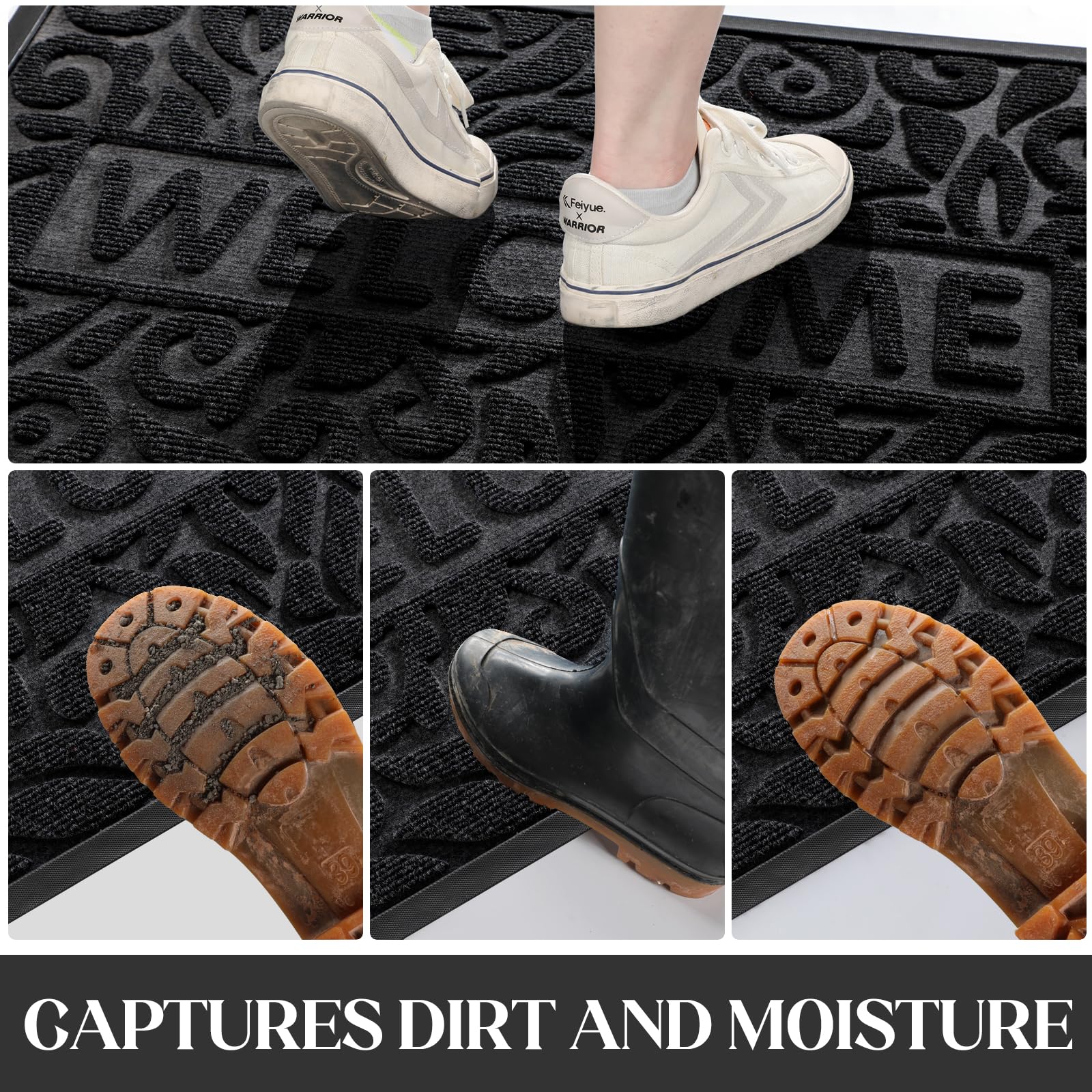 Yimobra Non-Slip Welcome Mat - 29.5x17 Inch Waterproof Outdoor Doormat for All-Weather Use - Durable Front Door Mat for Entrance, Porch, Patio & Indoor Entryway - Perfect for High-Traffic Areas (Black)