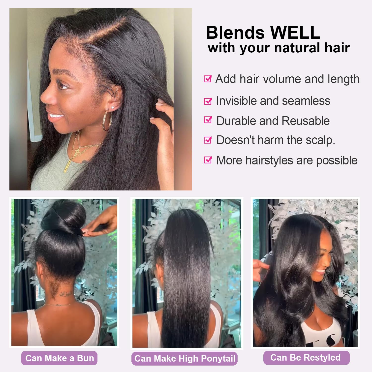 40Pcs Kinky Straight Tape in Hair Extensions - 100% Human Hair, Natural Black, 14 Inch, Invisible Skin Weft for Seamless Blending | Perfect for Black Women's Protective Styles, Weddings & Everyday Glam