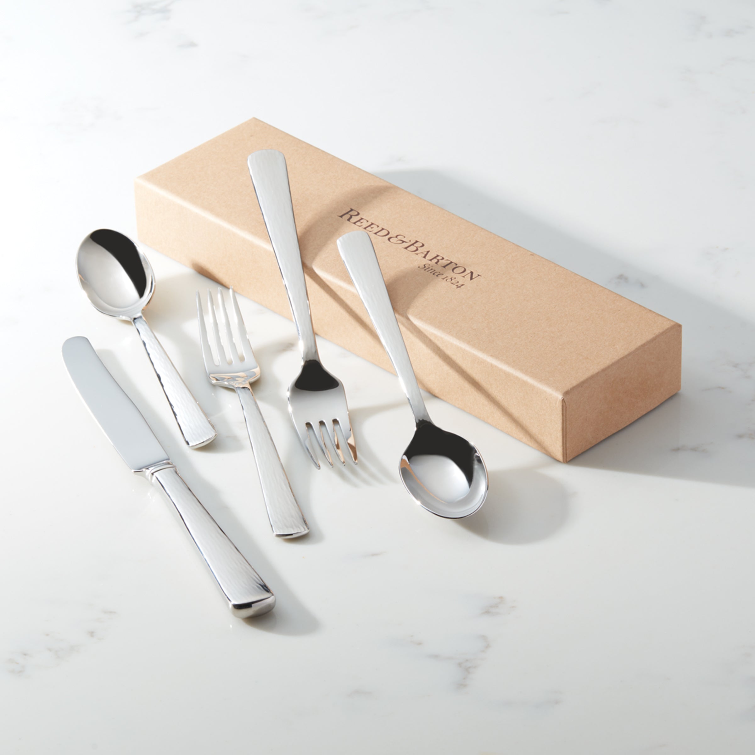 Silver Echo 5-Piece Place Setting - Elegant Stainless Steel Flatware Set for Dinnerware, Perfect for Formal Dining, Wedding Gifts & Home Entertaining