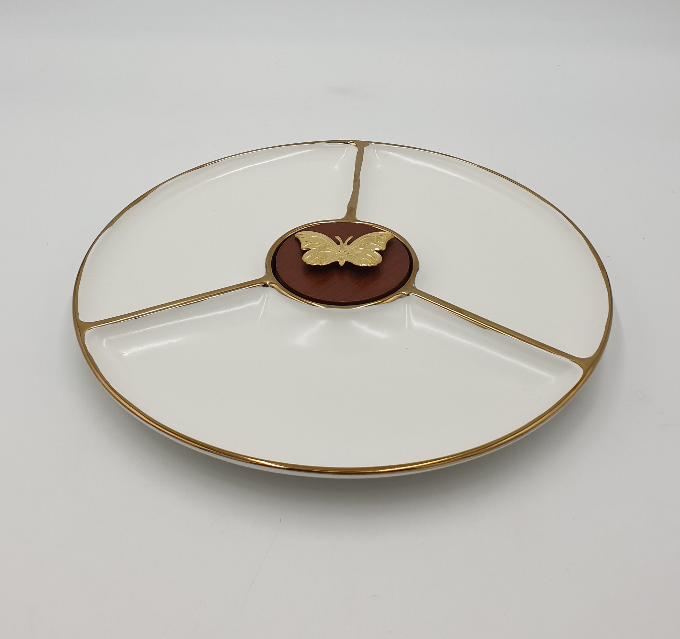 24-Pack Gold Butterfly 3-Section Serving Dish Set - Elegant Appetizer Plates for Parties, Weddings, and Catering Events