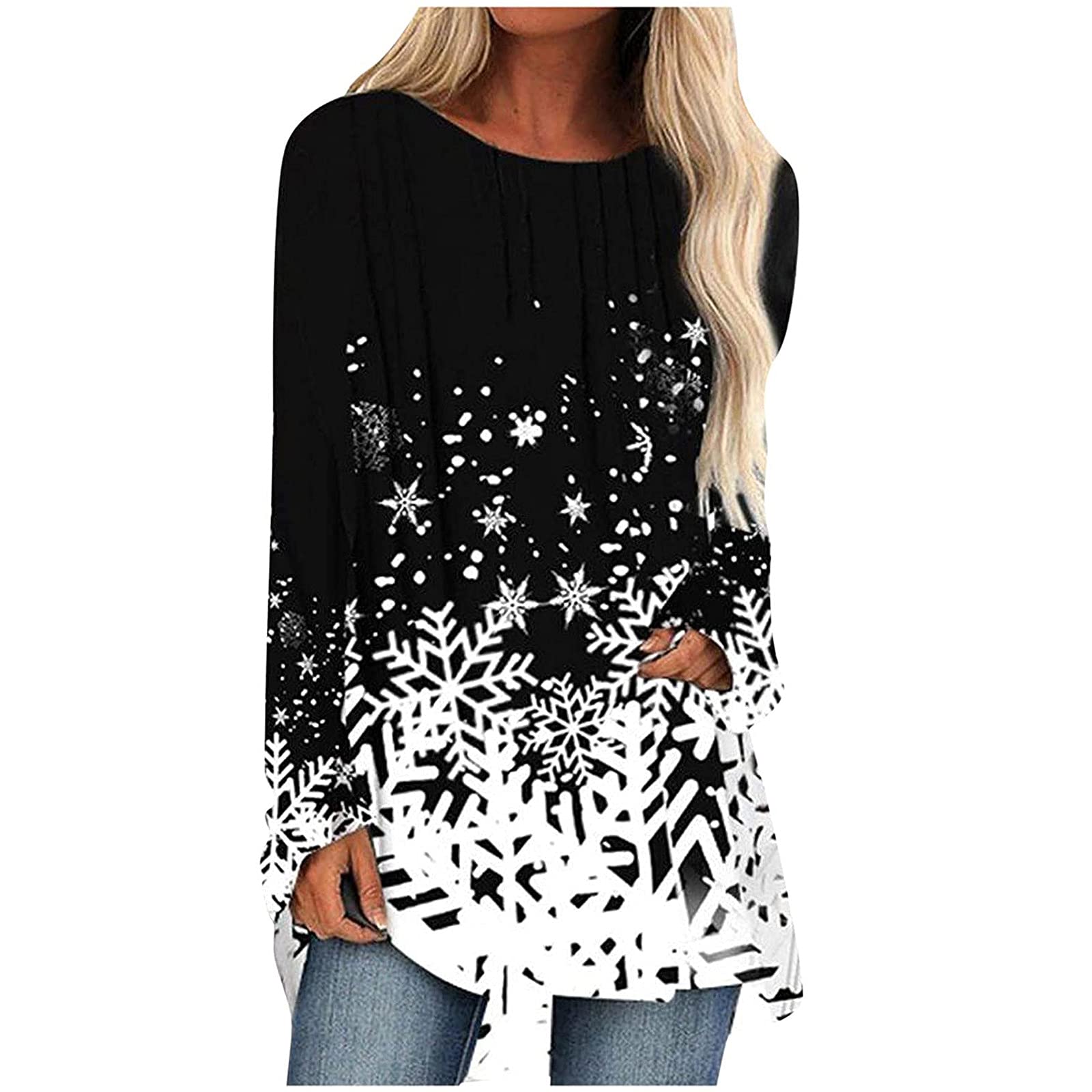 Christmas Sweaters for Women - Cute Reindeer Print Long Sleeve Crewneck Pullover Sweatshirt | Casual Loose Fit Holiday Top | Perfect for Christmas Parties & Family Gatherings