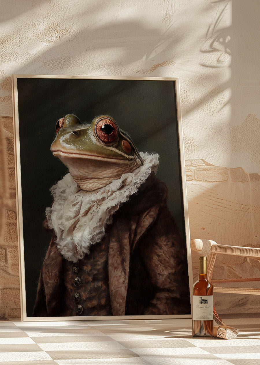 Pantone Mocha Mousse Frog Portrait Wall Art - Whimsical Animal Decor for Living Room, Nursery, or Office