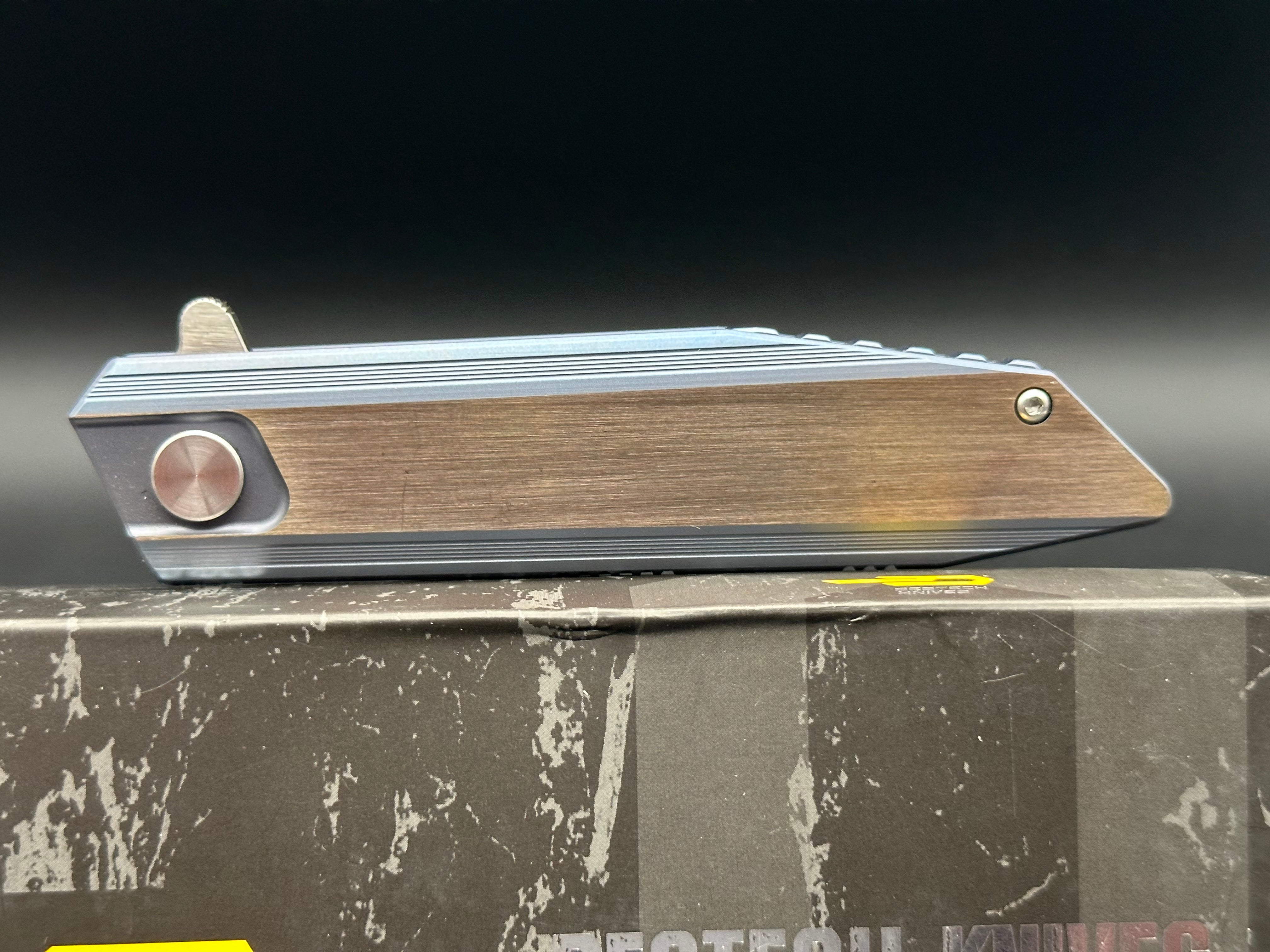 Bestech Shogun BT1701D Folding Knife - S35VN Stonewash Blade, Blue/Bronze Titanium Handle - EDC, Outdoor, Camping, Survival Gear