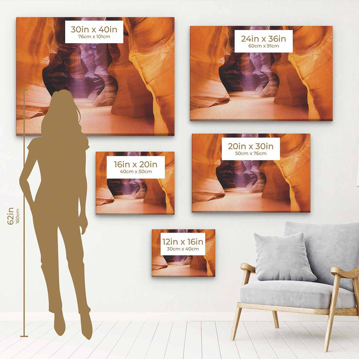 Antelope Canyon Brown Wall Art Canvas Print 9295 - Stunning Desert Landscape Decor for Living Room, Bedroom & Office