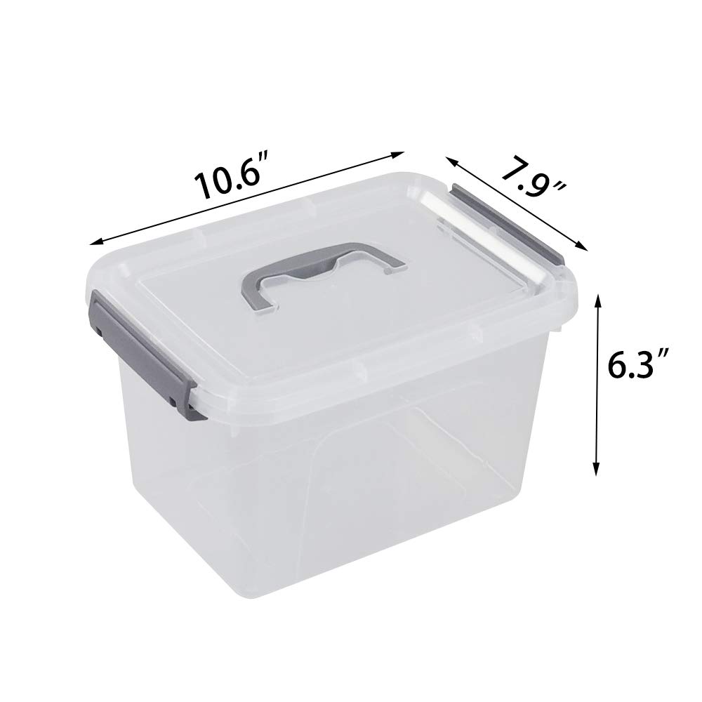 Bringer 6-Pack 5L Clear Plastic Storage Box with Latch, Small Organizer Bins for Home, Office, Craft Supplies & Toy Organization