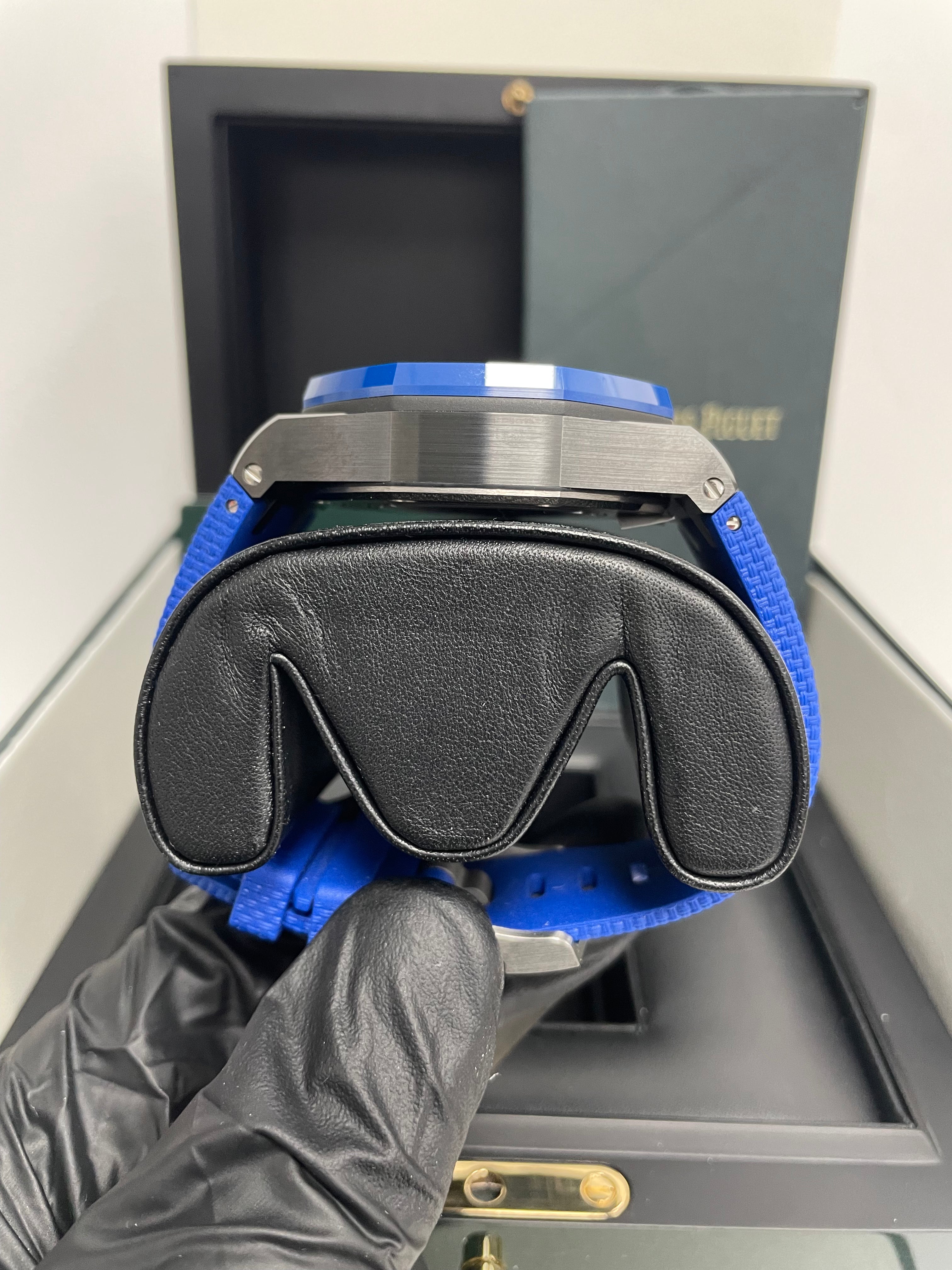 Audemars Piguet Royal Oak Offshore Selfwinding Chronograph Men's Watch - Stainless Steel Case, Blue Leather Strap, Blue Dial with White Subdials & Ceramic Bezel (Model 26405CE.OO.A030CA.01) - Luxury Sports Watch for Business, Formal Events & Collectors