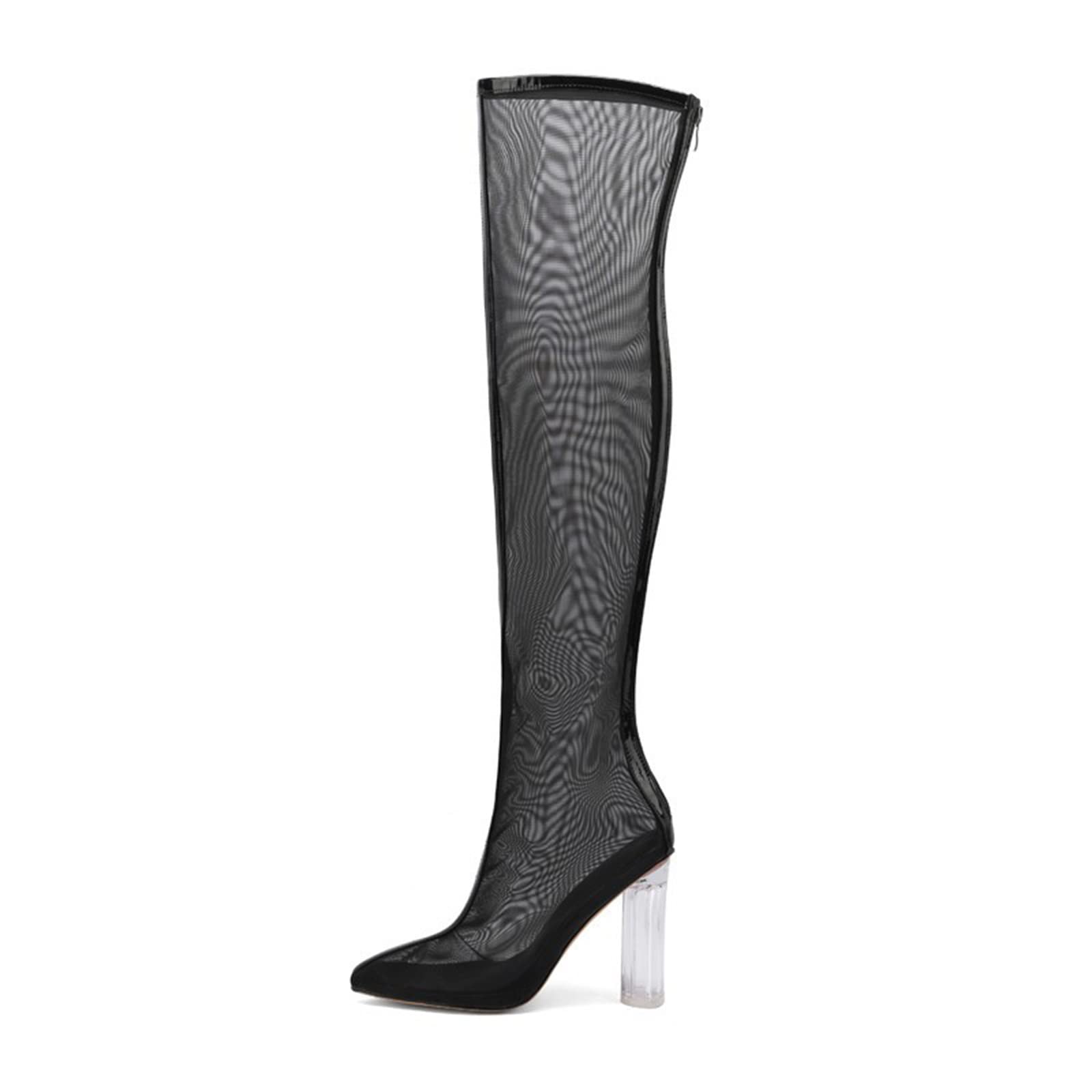 FiveShops Women's Fashion Thick Heel Over-The-Knee Boots - Sexy Mesh Transparent High Heel Sandals for Ladies - Perfect for Summer Travel, Night Out, and Casual Wear