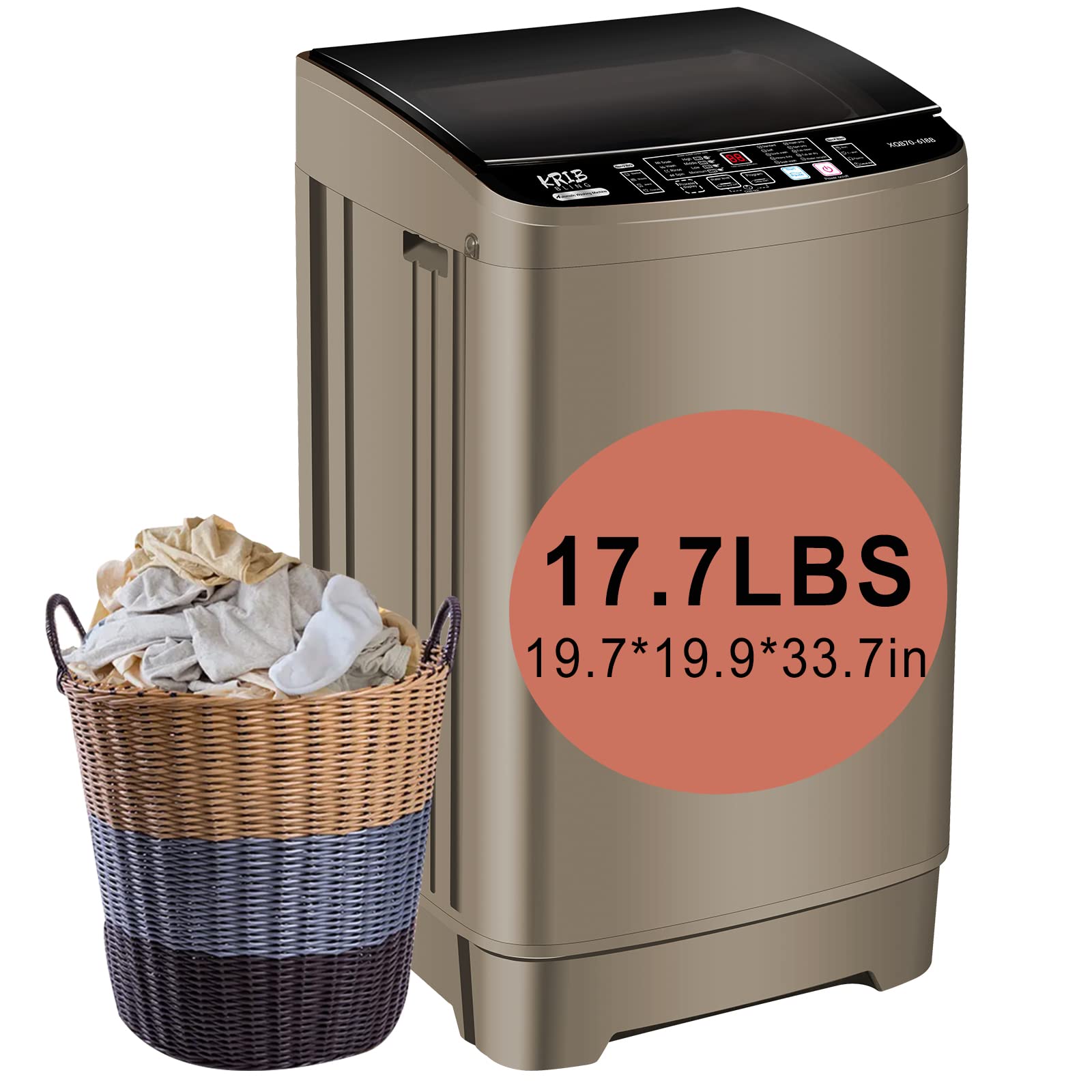 KRIB BLING Portable Full Automatic Washing Machine 17.7 lbs Capacity - Compact Washer with LED Display, Drain Pump, 10 Wash Programs & 8 Water Levels - Perfect for Dorms, Apartments, RVs, Camping & Small Spaces - Ideal for Laundry in Tight Spaces or On-the-Go