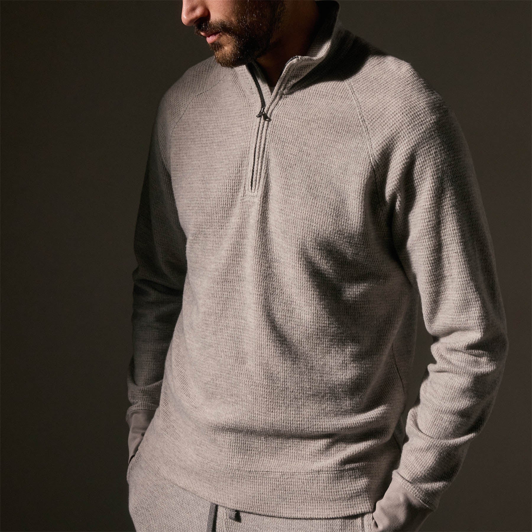 Brushed Thermal Half Zip Pullover - Heather Grey | Soft & Warm Fleece Lining | Perfect for Hiking, Camping & Winter Outdoor Activities