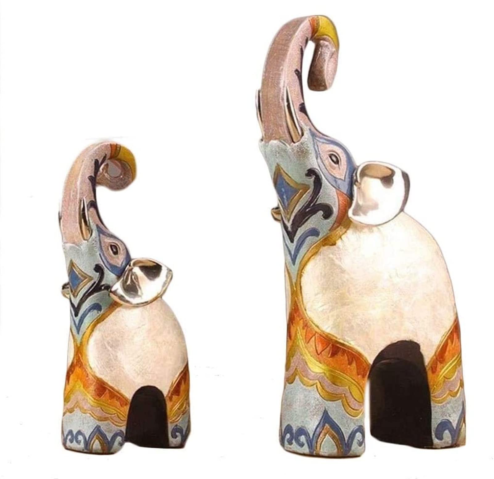 Hand-Painted Mother and Child Elephant Statue - Resin Wildlife Sculpture for Home Decor, Anniversary Gift, Living Room, Bedroom & Porch Decoration | Perfect for Jungle-Themed Nurseries, Boho Home Accents & Wildlife Lover Gifts (Color: B)