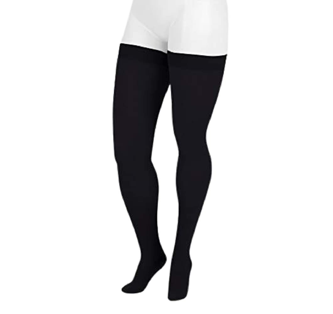 Juzo Dynamic Varin Closed Toe Compression Thigh High Stockings with Silicone Top Band - 20-30 mmHg Medical Grade for Men & Women - 2-Way Stretch Fabric for Circulation & Swelling Relief - Made in USA - Black Size 5 (V) Regular - Ideal for Travel, Pregnancy & Post-Surgery Recovery