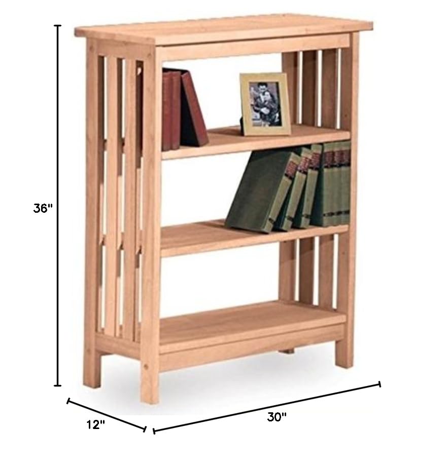 BOWERY HILL 36 Inch 3 Shelf Unfinished Bookcase - Rustic Wood Bookshelf for Living Room, Bedroom, Home Office & Library Storage