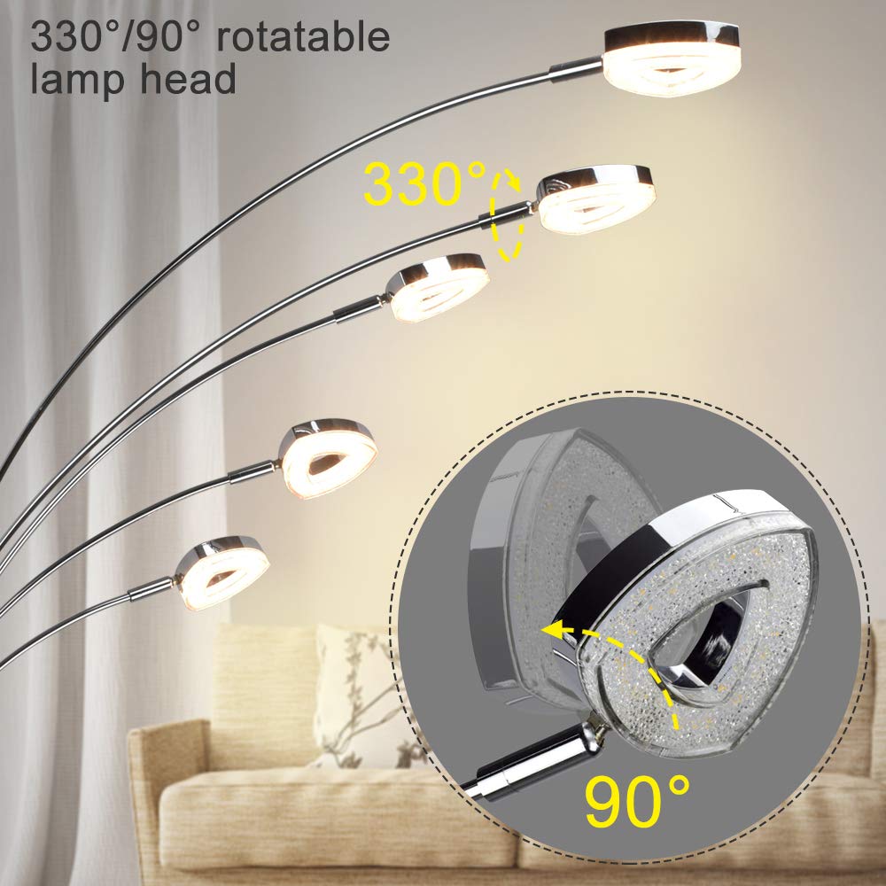 PADMA LED Floor Lamp with Rotatable Head - Dimmable Modern Standing Light with Crystal LED Beads for Eye Protection | 3000K Warm White Lighting for Living Room, Bedroom, Office & Corner | Perfect for Reading, Relaxing & Ambient Lighting