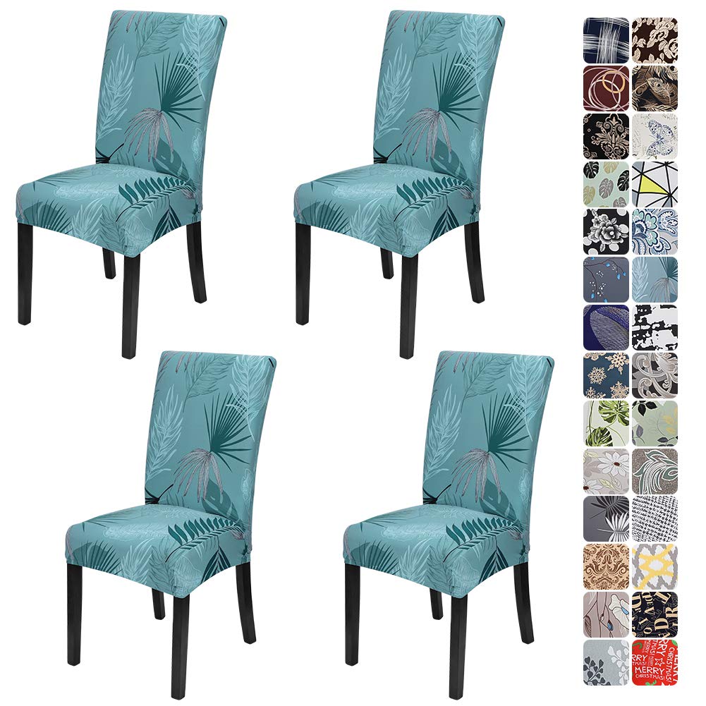 JOTOM Stretch Modern Dining Chair Covers - 4 Pack Removable Soft Spandex Slipcovers for Kitchen, Dining Room, Hotel, Party & Wedding - Chair Protector in Leaf Green - Perfect for Home Decor & Event Styling