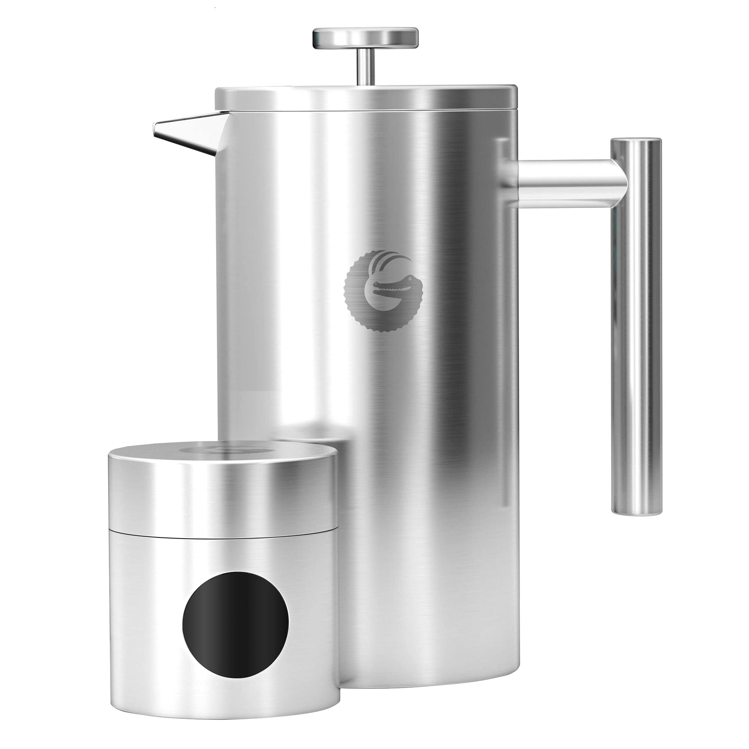 Premium Stainless Steel French Press Coffee Maker - 34oz Insulated Thermal Carafe for Hot Coffee & Tea - Perfect for Home, Office, Camping & Travel - Durable 18/8 Stainless Steel with Bonus Travel Canister - Easy to Clean 4-Cup Capacity (Silver)