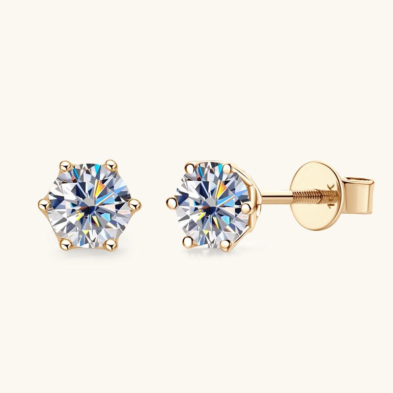 14K Gold Six Prong Moissanite Stud Earrings for Women - Durable & Hypoallergenic Diamond Alternative Jewelry for Everyday Wear, Special Occasions & Gifts