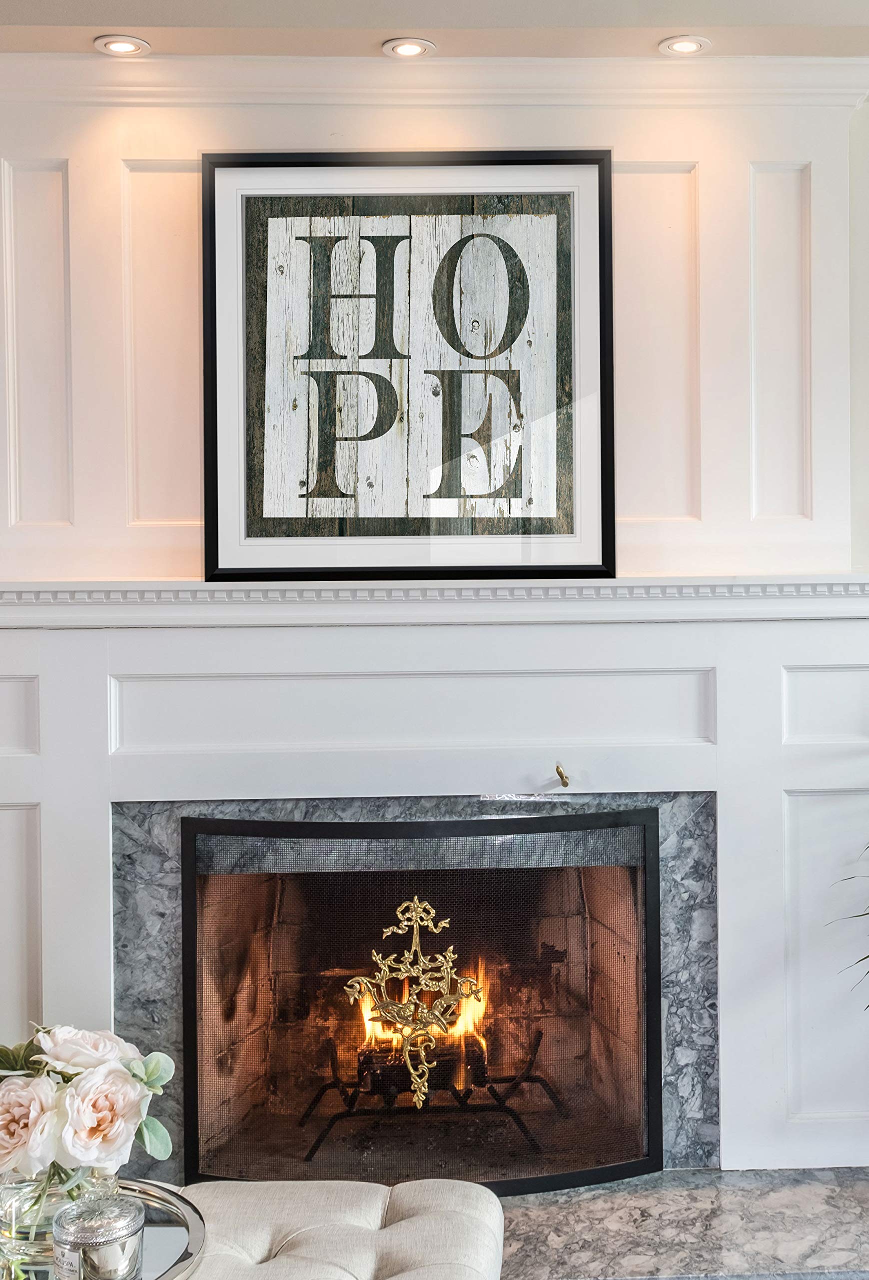 Rustic Wood Hope Sign Wall Decor - Inspirational Framed Art with Fine Giclee Canvas Print - Perfect for Living Room, Bedroom & Office Decor