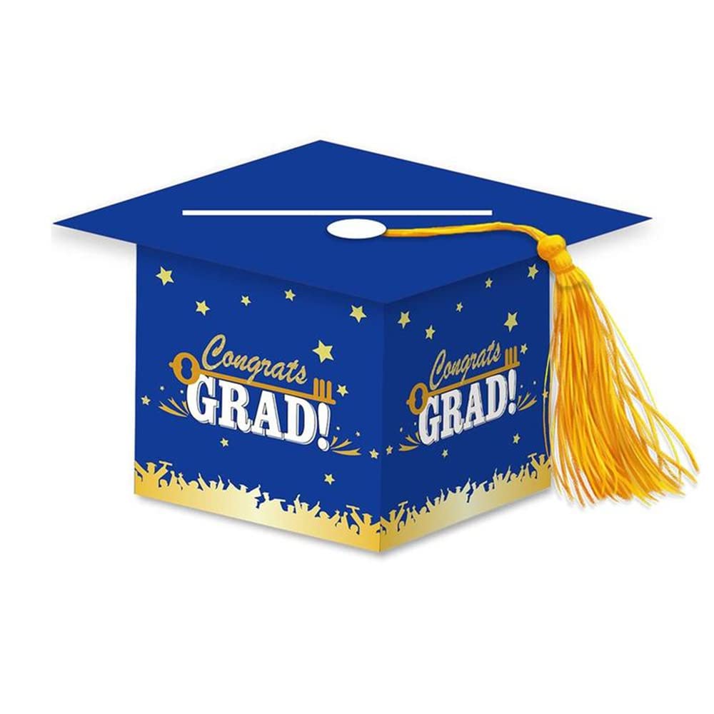 2022 Graduation Card Box with Tassel - Blue Graduation Cap Gift Box for Graduation Party & Ceremony Supplies - Perfect for High School, College Commencement Celebrations