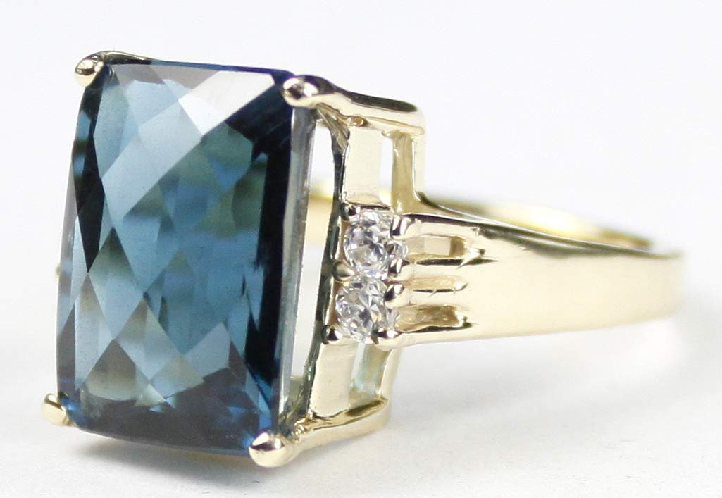 London Blue Topaz 10k Yellow Gold Women's Ring with 4 CZ Accent Stones - Elegant Jewelry for Weddings, Anniversaries & Special Occasions