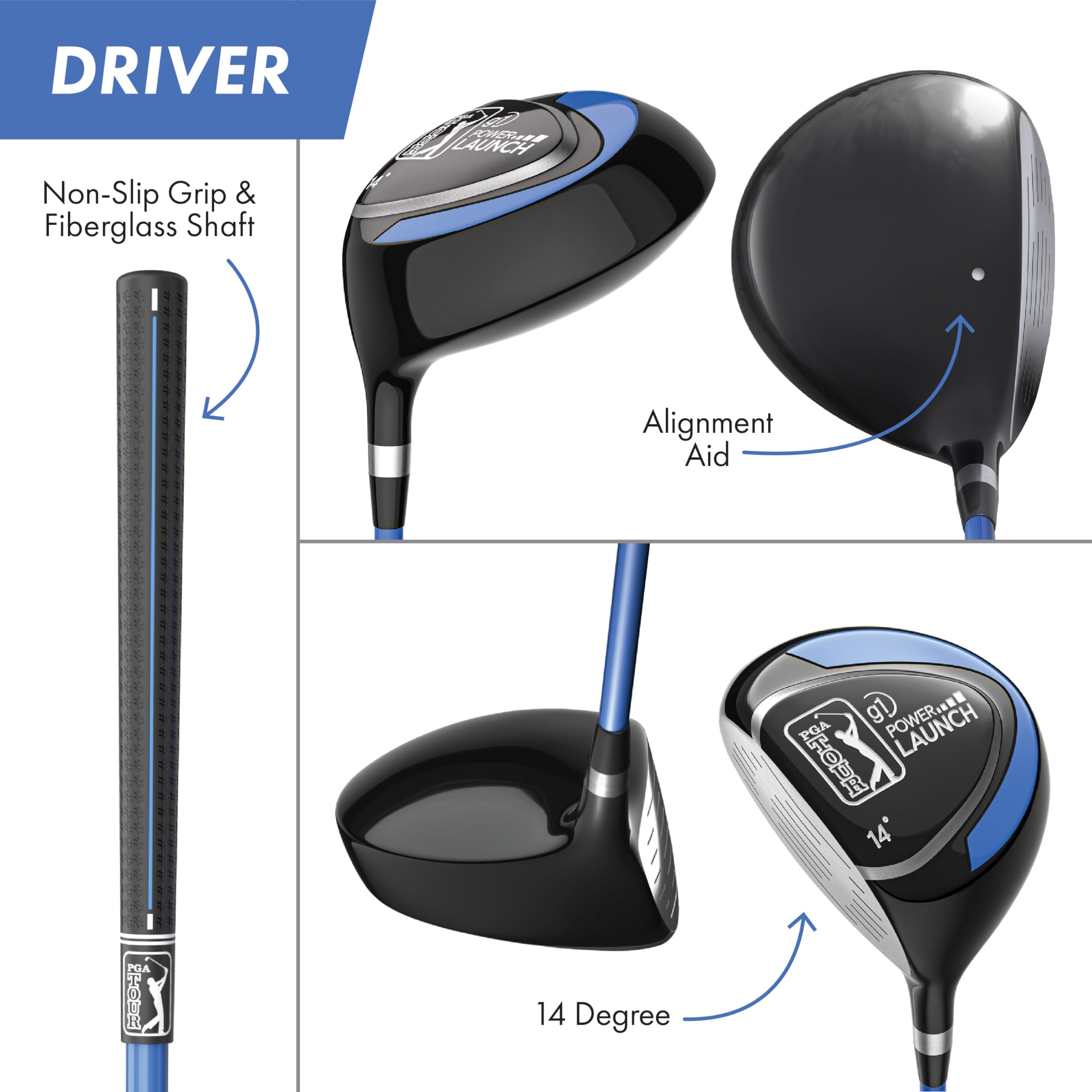 **PGA TOUR Youth Golf Club Set for Kids Ages 8-12 & 12+ – Right & Left Handed Junior Golf Clubs with Lightweight Stand Bag, Mallet Putter, Hybrid & Driver – Perfect for Beginners, Practice & Junior Golf Tournaments**