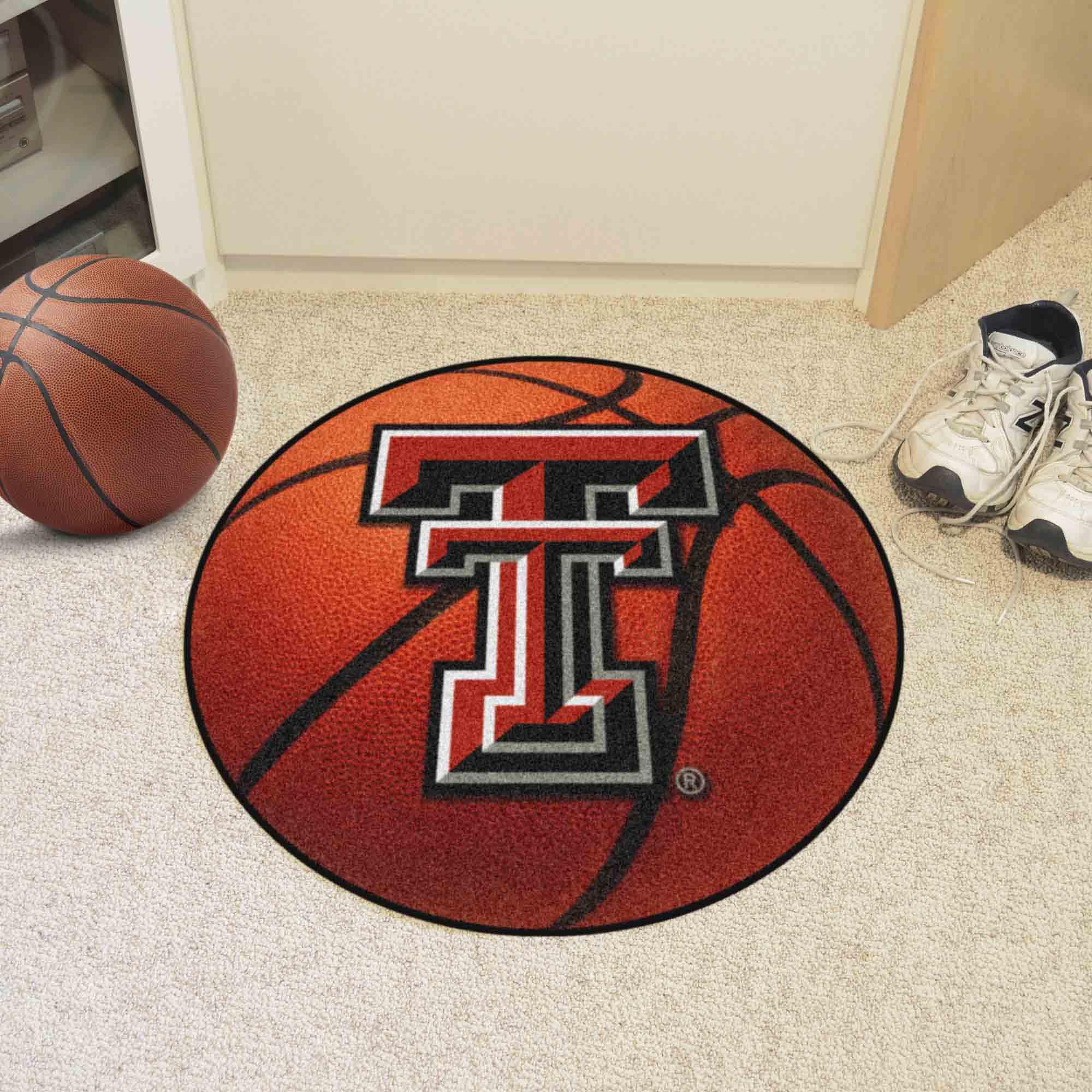 Texas Tech Red Raiders Basketball Rug - 27 Inch Diameter NCAA Team Logo Floor Mat | Non-Slip Fan Cave Decor for Game Room, Dorm & Sports Themed Bedroom