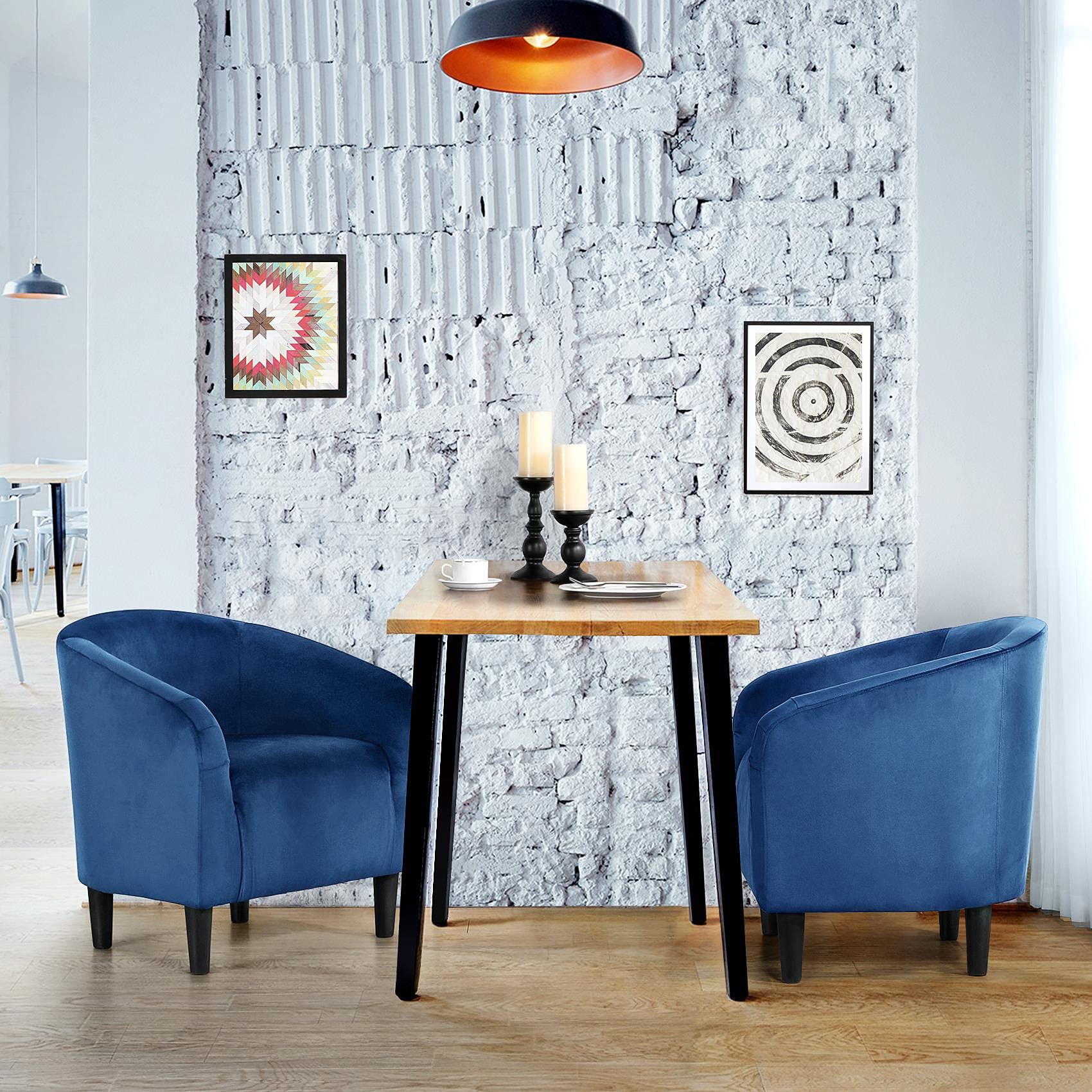 Yaheetech Modern Velvet Barrel Accent Chairs - Set of 2 Soft Padded Club Chairs with Sturdy Metal Legs for Living Room, Bedroom & Home Office - Pagoda Blue - Perfect for Reading Nooks, Lounge Areas & Guest Seating