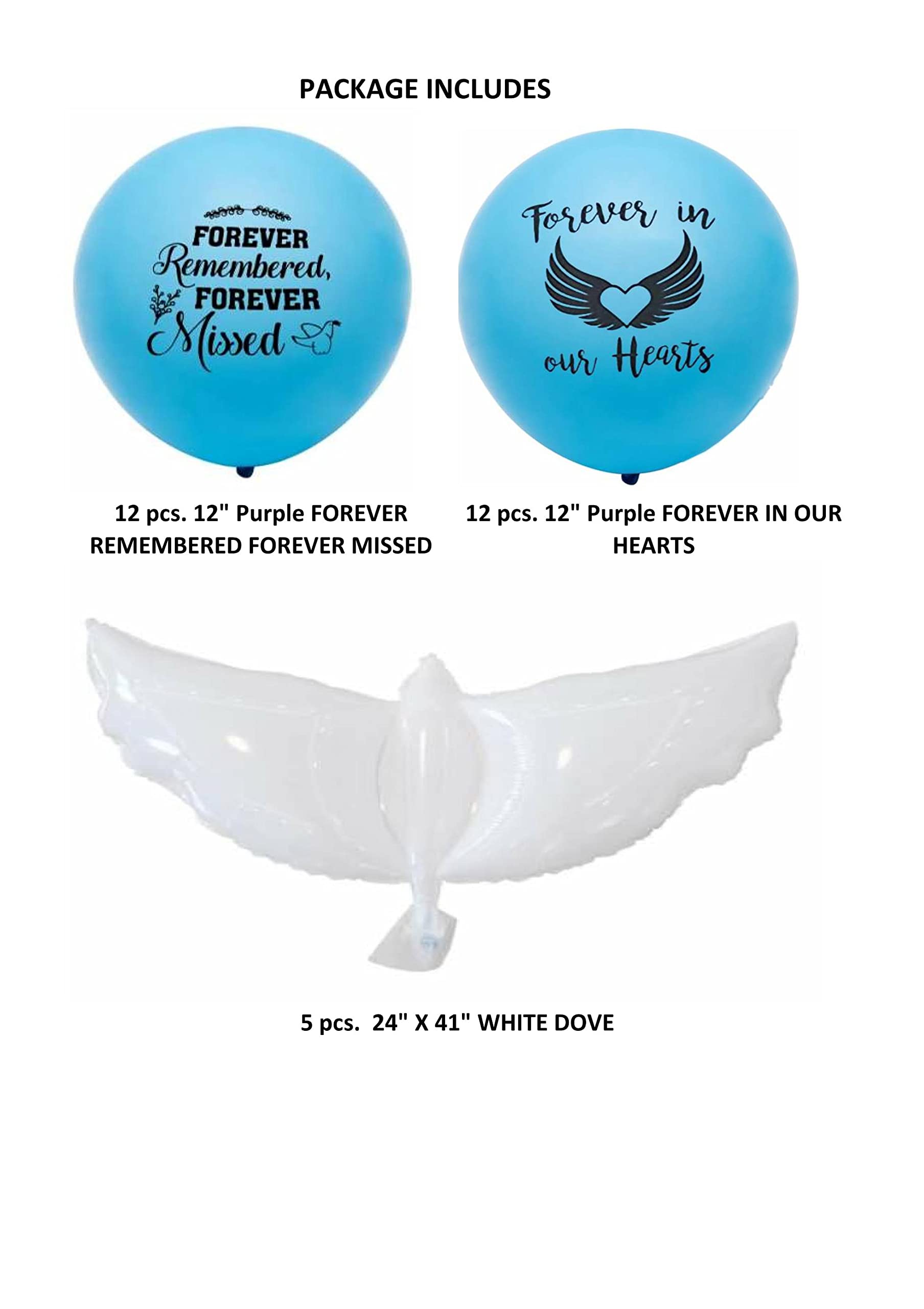 5-Pack Doves & 24-Pack Blue 12-Inch Memorial Latex Balloons for Funeral, Memorial Service, Condolence, Anniversary - Perfect for Life Celebration, Ash Scattering & Bereavement Ceremonies