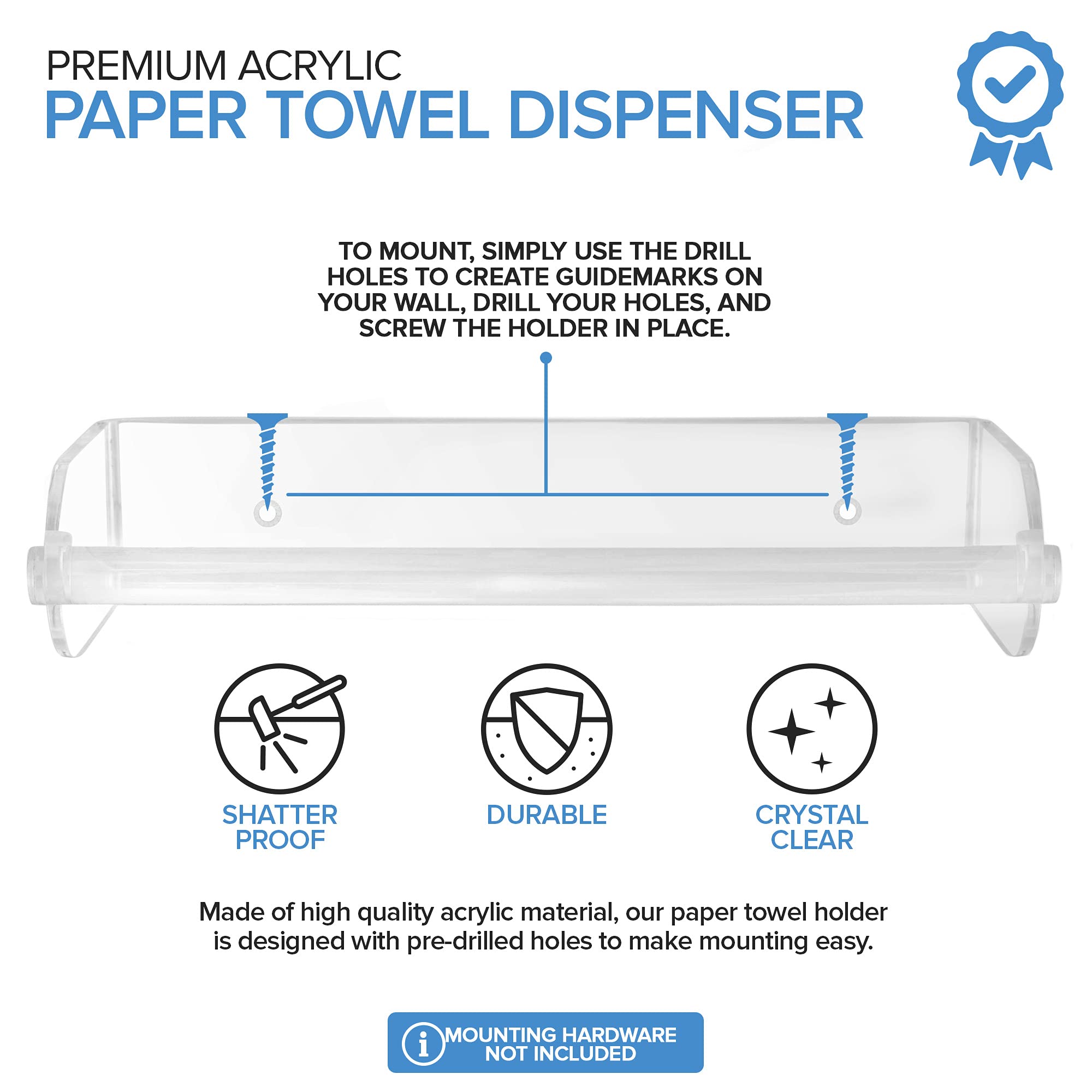 Clear Acrylic Wall Mount Paper Towel Holder - Modern Kitchen & Bathroom Organizer for Home & Office Use