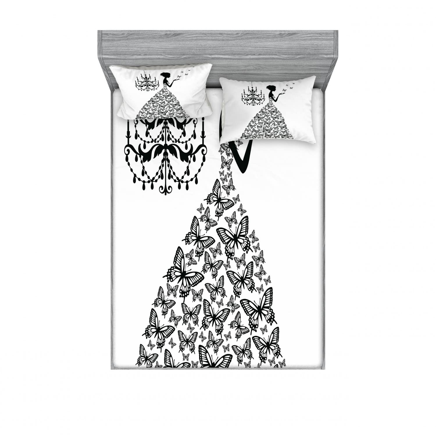 Ambesonne Vintage 2-Pack Fitted Sheet & Pillow Sham Set - Love Country Wedding Theme - 4-Piece Bedding Decor (2 Twin XL Fitted Sheets & 4 Pillow Covers) - Charcoal Grey & White - Perfect for Guest Rooms, Vacation Homes & Rustic Weddings