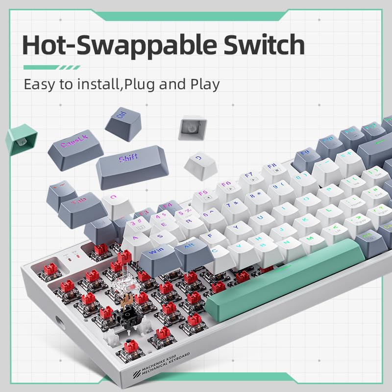 Machenike RGB Mechanical Gaming Keyboard - 94 Keys, Hot-Swap, PBT KeyCaps for PC Gamers