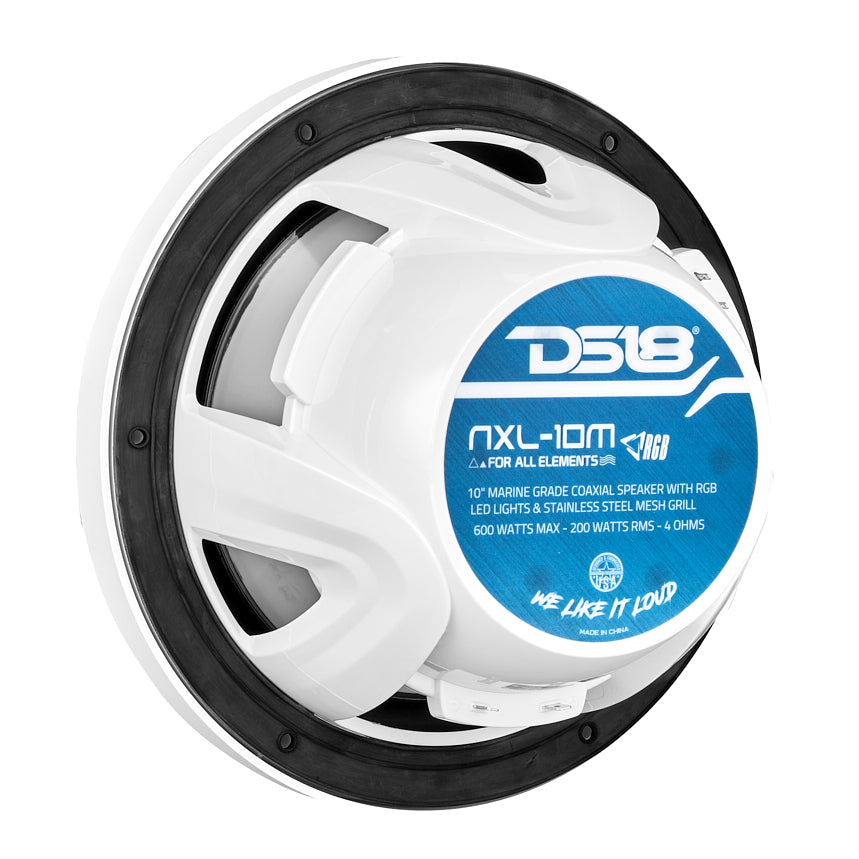 NXL 10 Inch 2-Way Coaxial Marine Speakers with RGB LED Lights - 200 Watts RMS 4 Ohm Waterproof Boat Audio for Outdoor & Marine Use - Perfect for Boats, Yachts, and Pool Parties