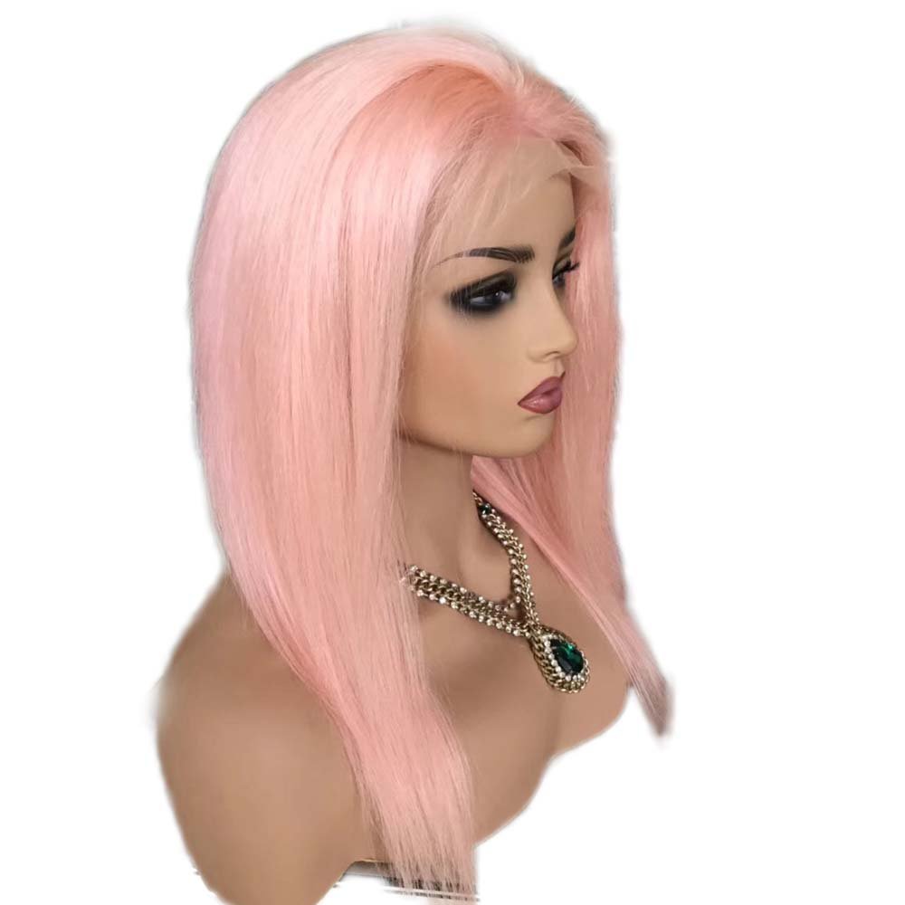 Premium 18 Inch Malaysian Human Hair Lace Front Wig with Baby Hair - Silky Straight Natural Black to Nude Pink Ombre - Perfect for Daily Wear, Cosplay & Special Occasions