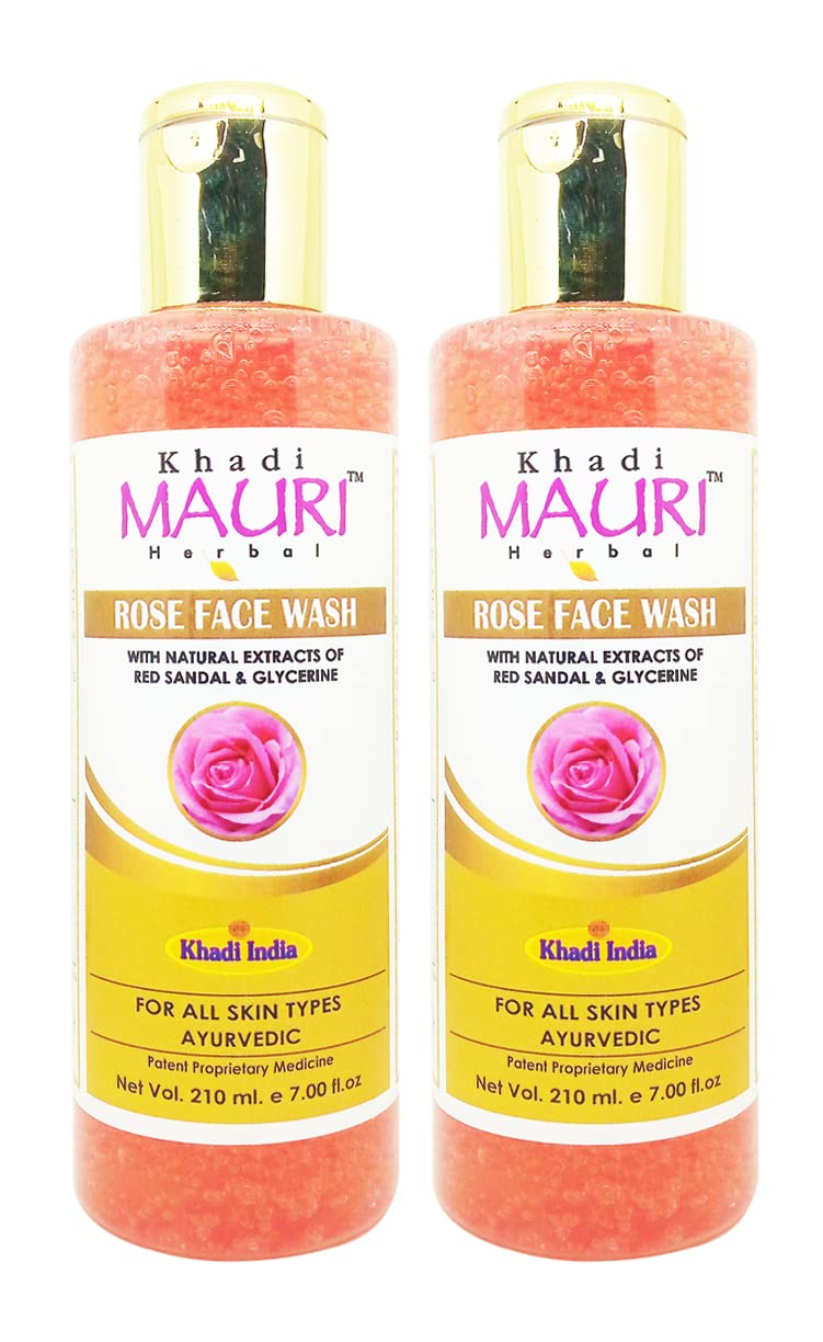 Khadi Mauri Rose Face Wash for Glowing Skin - Pack of 2 (420ml Each) | Gentle Cleanser for Dry & Sensitive Skin | Daily Face Wash for Women & Men | Perfect for Morning & Night Skincare Routine