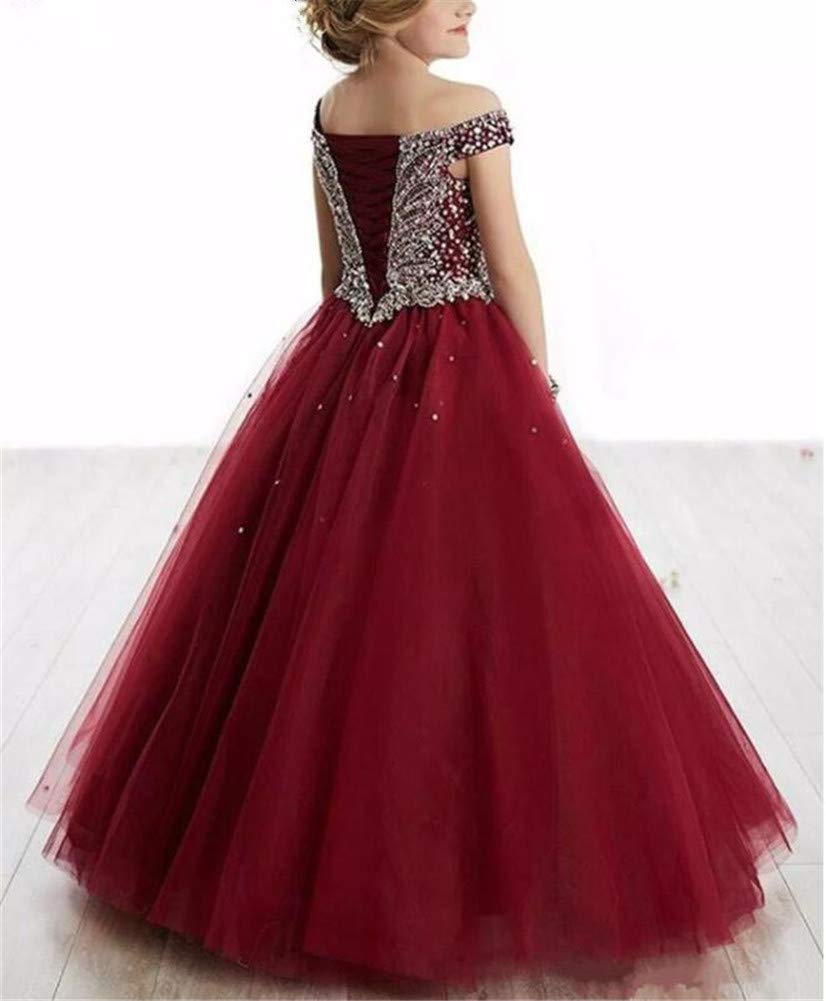 VeraQueen Girls Off Shoulder Beaded Pageant Dress - Cap Sleeve Ruffled Princess Ball Gown for Beauty Pageants, Prom, Quinceañera & Special Occasions