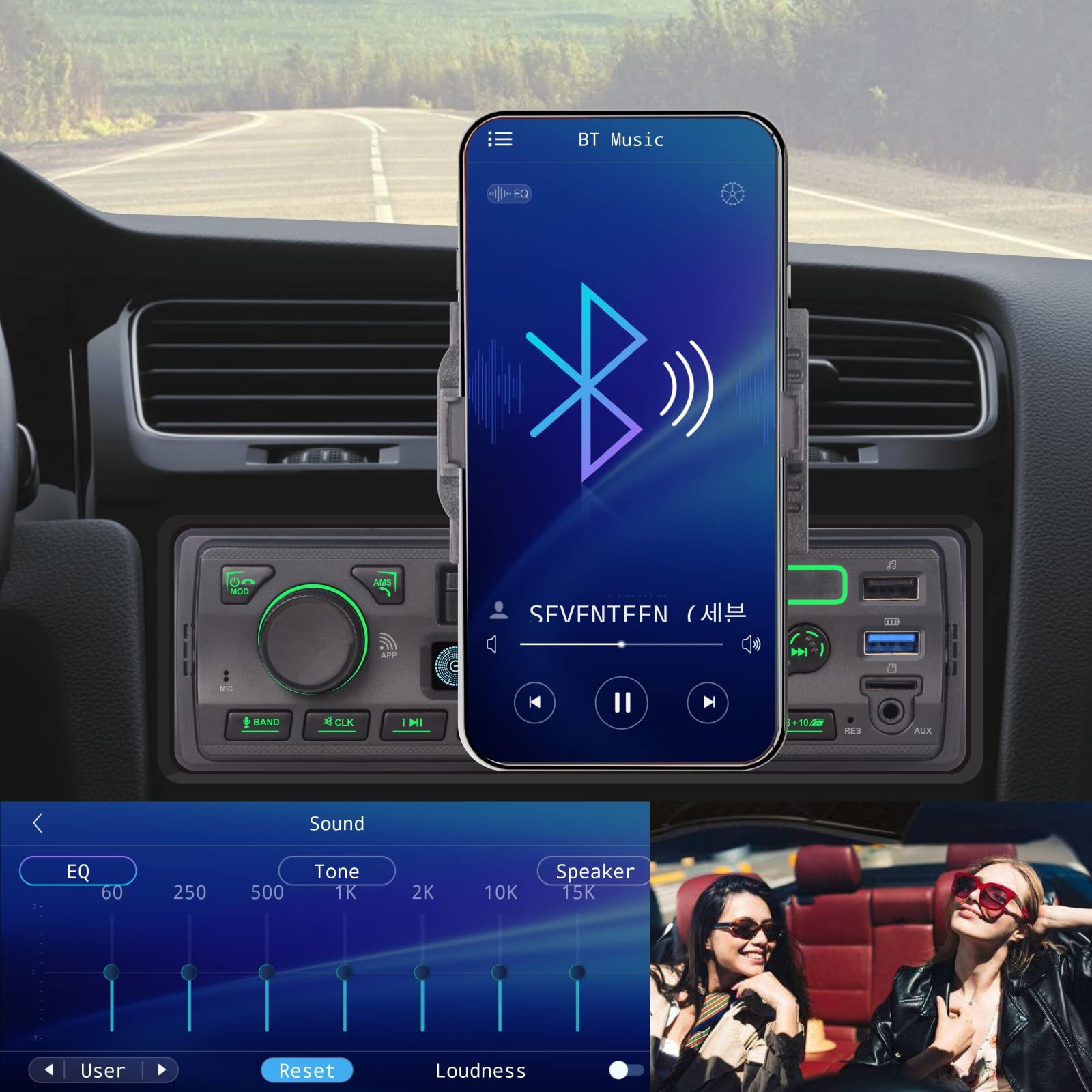 LXKLSZ Single Din Car Stereo with Bluetooth, App Control, MP3 Player, Hands-Free Calling, USB/FM/AM/TF/AUX Input, EQ Settings, Phone Holder & External MIC - Perfect for Commuting, Road Trips and In-Car Entertainment