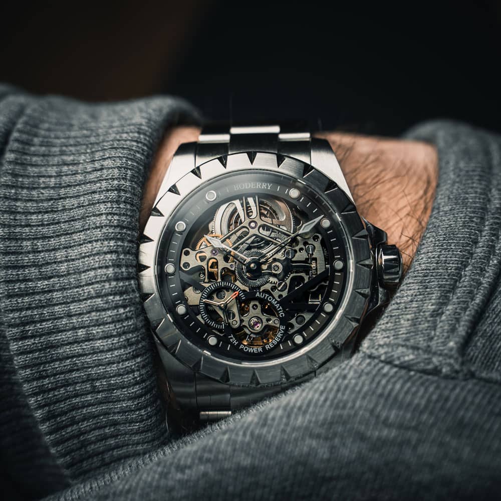 Original WINDMILL Skeleton Automatic Watch - 28,800 BPH Hi-Beat Movement, 72-Hour Power Reserve, Black Dial & Stainless Steel Bracelet | Perfect for Business, Formal Events & Luxury Gift Giving