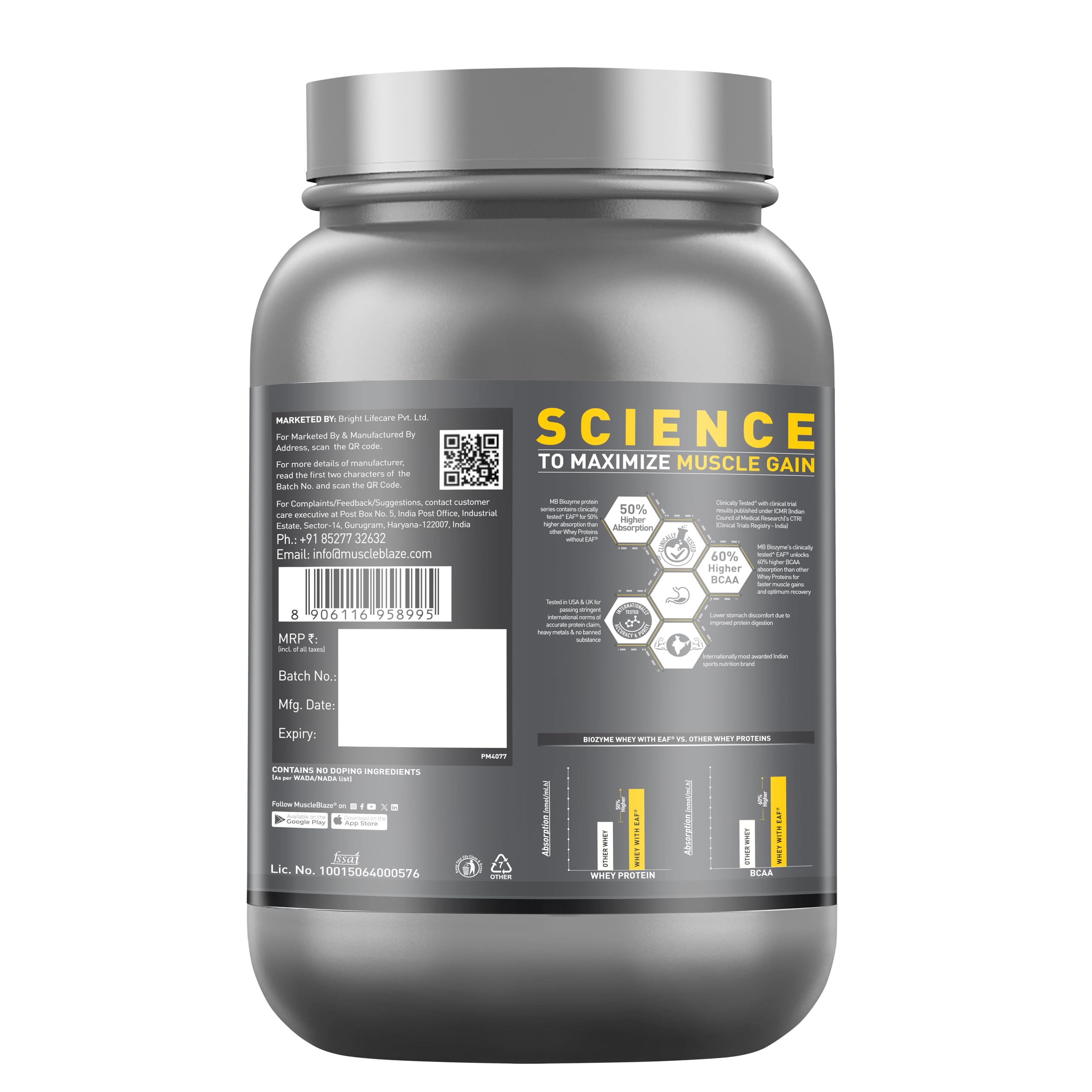 MuscleBlaze Biozyme Performance Whey Protein Powder - Chocolate Hazelnut Flavor, 1kg (2.2lbs) | Fast Absorption, Clinically Proven 50% Higher Protein Uptake | Ideal for Post-Workout Recovery & Muscle Growth