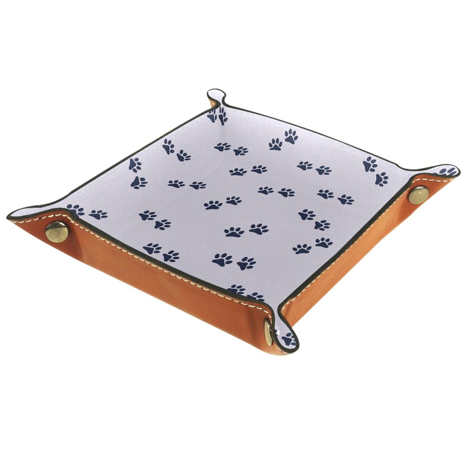 Purple Leather Valet Tray - Paw Print Organizer for Keys, Wallets & Phones - Perfect for Desktop & Nightstand