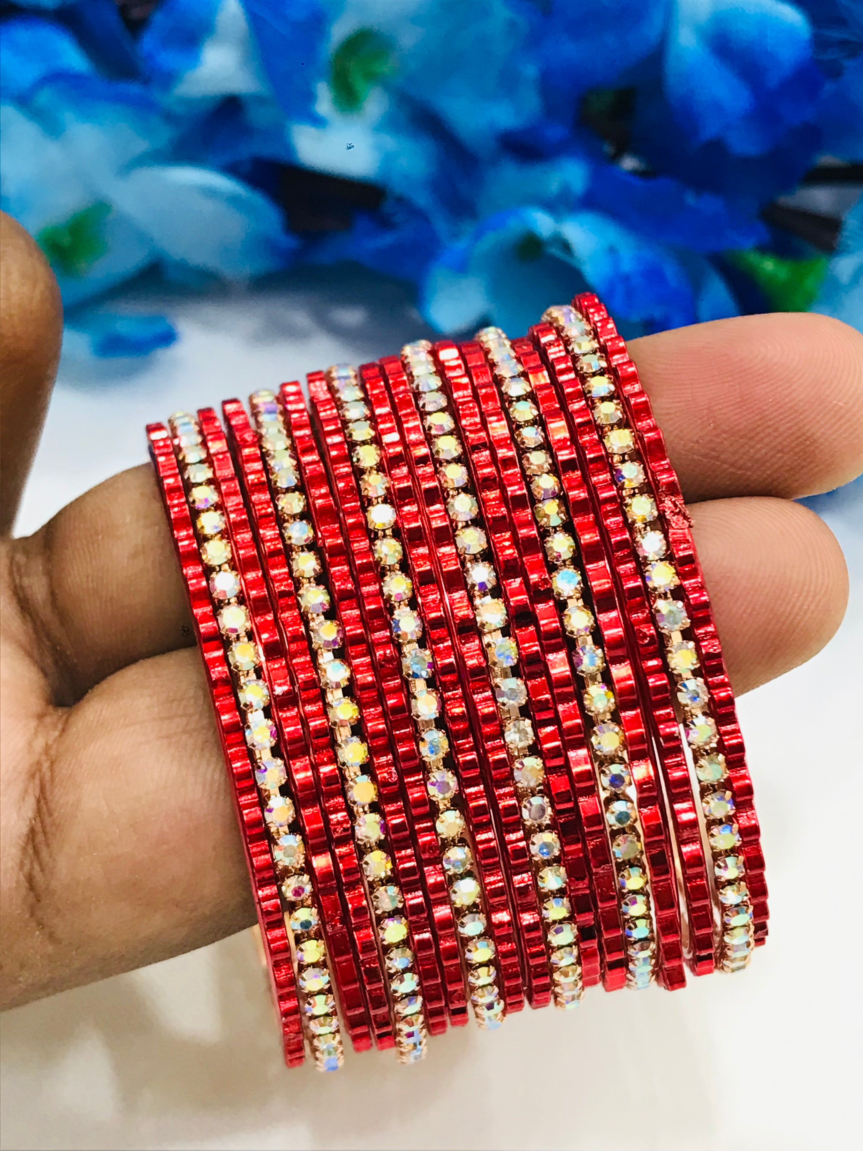 Stylish Red Metal Bangles Set with Sparkling Stones for Women & Girls - Perfect for Parties, Weddings & Everyday Fashion Accessories