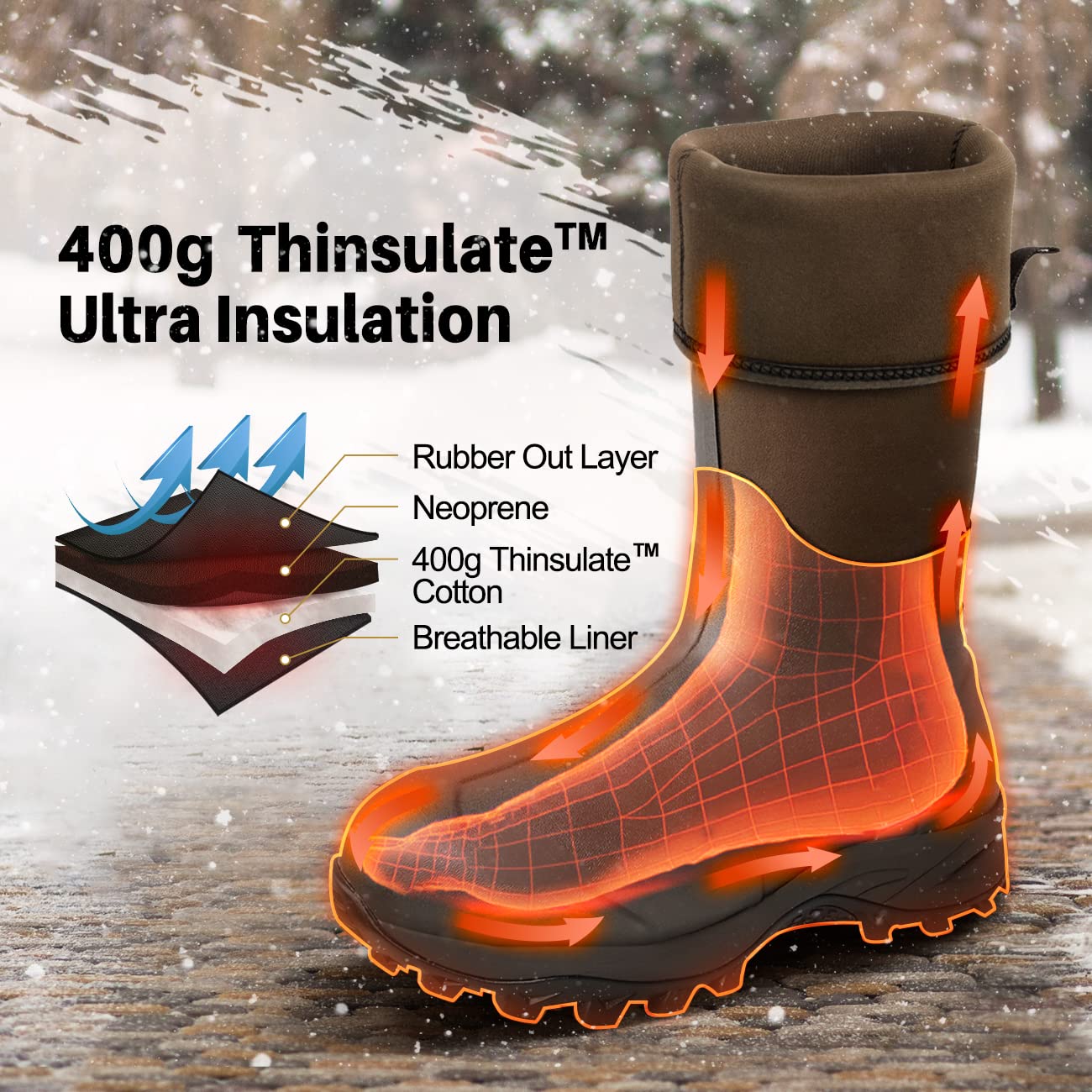 **Men's & Women's Insulated 6mm Neoprene Rubber Rain Boots - Waterproof, Durable Hunting & Work Boots for Cold Weather, Farming, Fishing & Outdoor Activities**