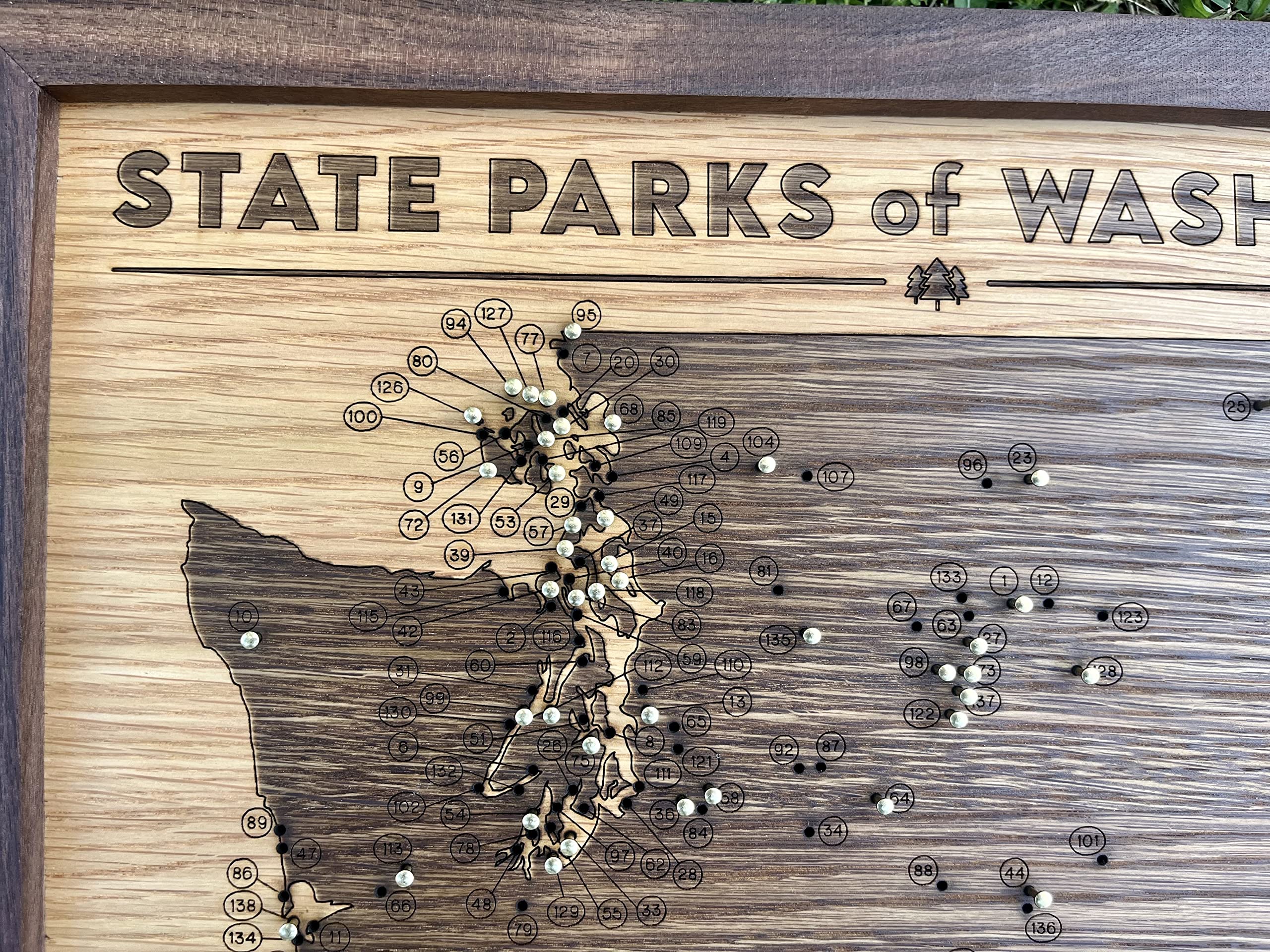 Washington State Parks Push Pin Map - Wooden Travel Tracker with Brass Pins for Adventure Planning