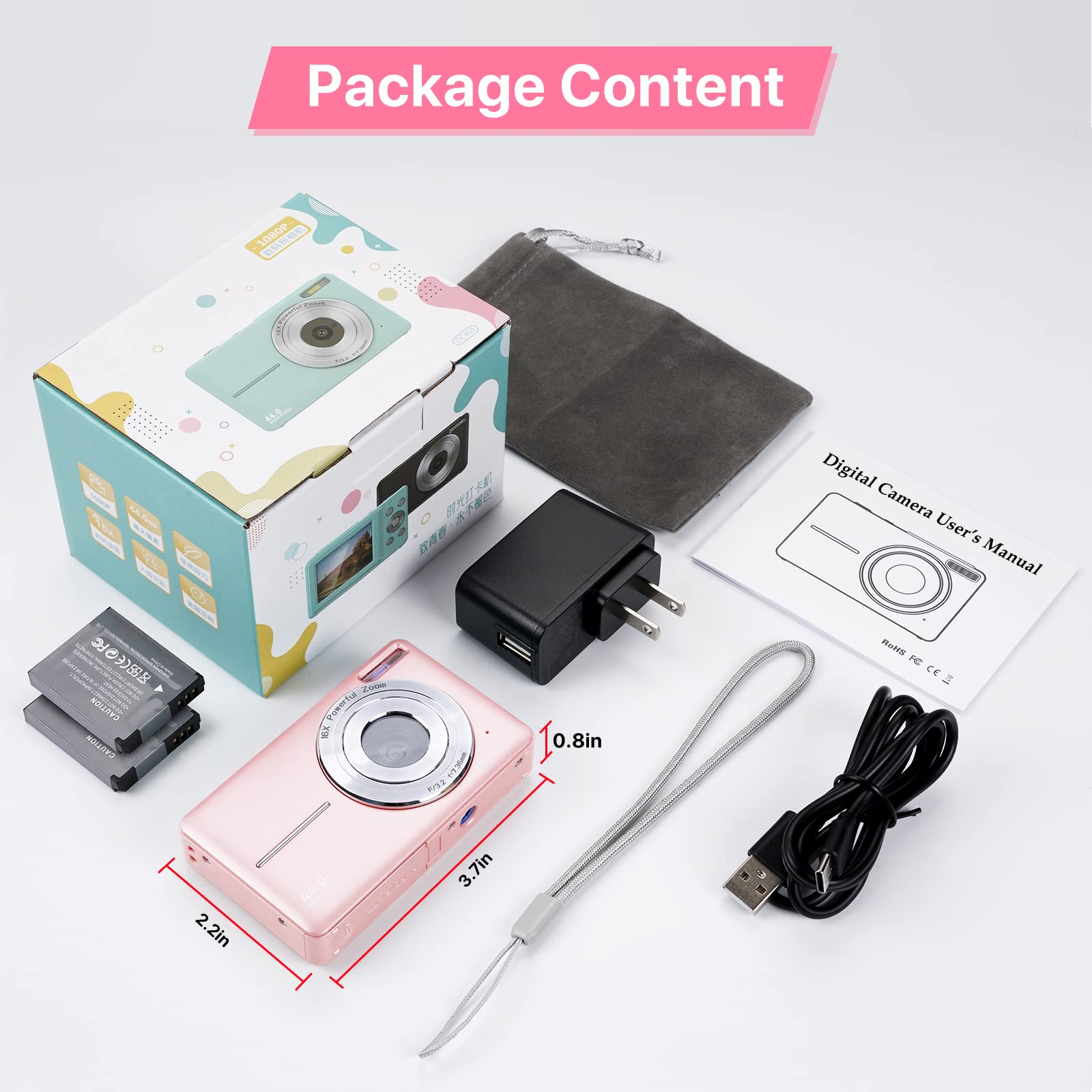 **Best Digital Camera for Kids & Teens - 44MP FHD 1080P Vlogging Camera with 32GB Card, 16X Zoom, LCD Screen, Compact & Rechargeable - Perfect Gift for Students, Girls, Boys (Black, DC403Black) - Great for Travel, Parties & Everyday Photography**