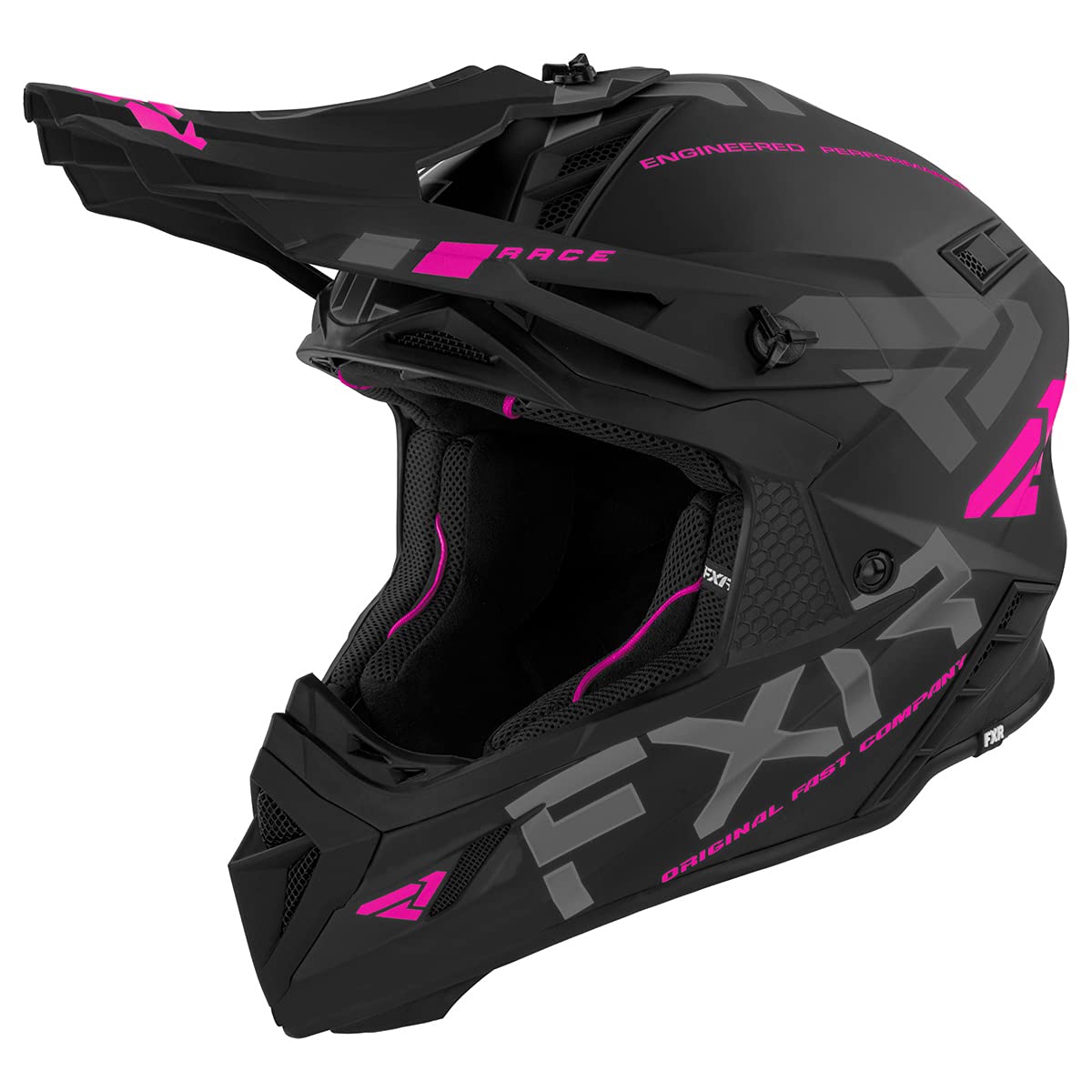 FXR 2022 Helium Race Division Motocross Helmet - Medium Size, Black/Electric Pink - Perfect for Off-Road Racing & MX Track Riding