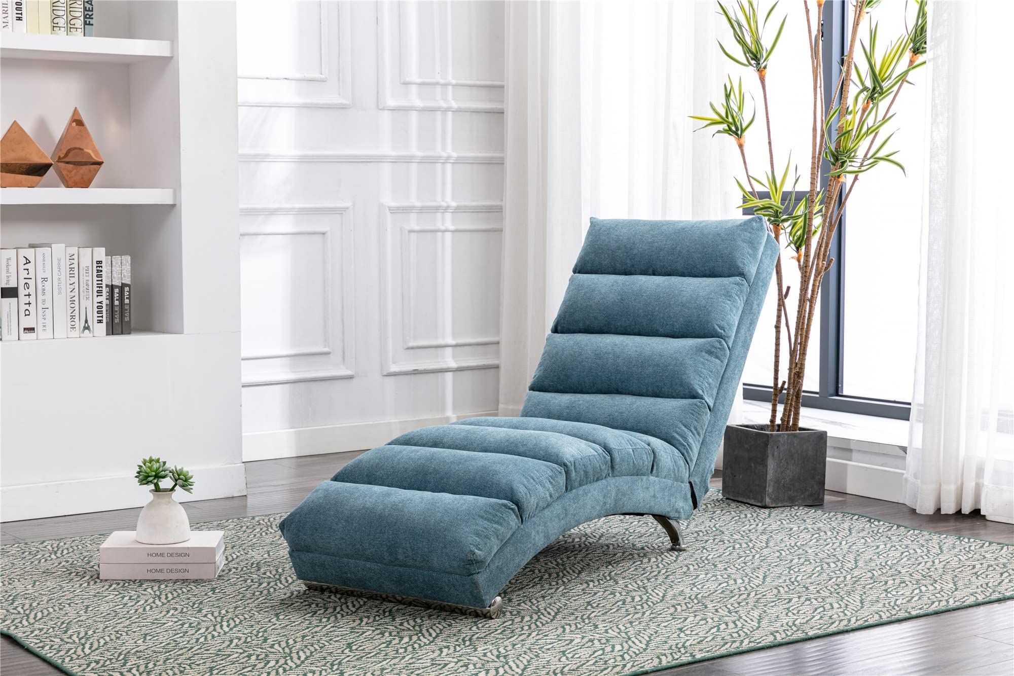 Electric Recliner Massage Chaise Lounge Chair - Ergonomic Linen Upholstered Modern Long Lounger for Living Room, Office & Bedroom - Perfect for Relaxation, Reading & Napping (Blue)
