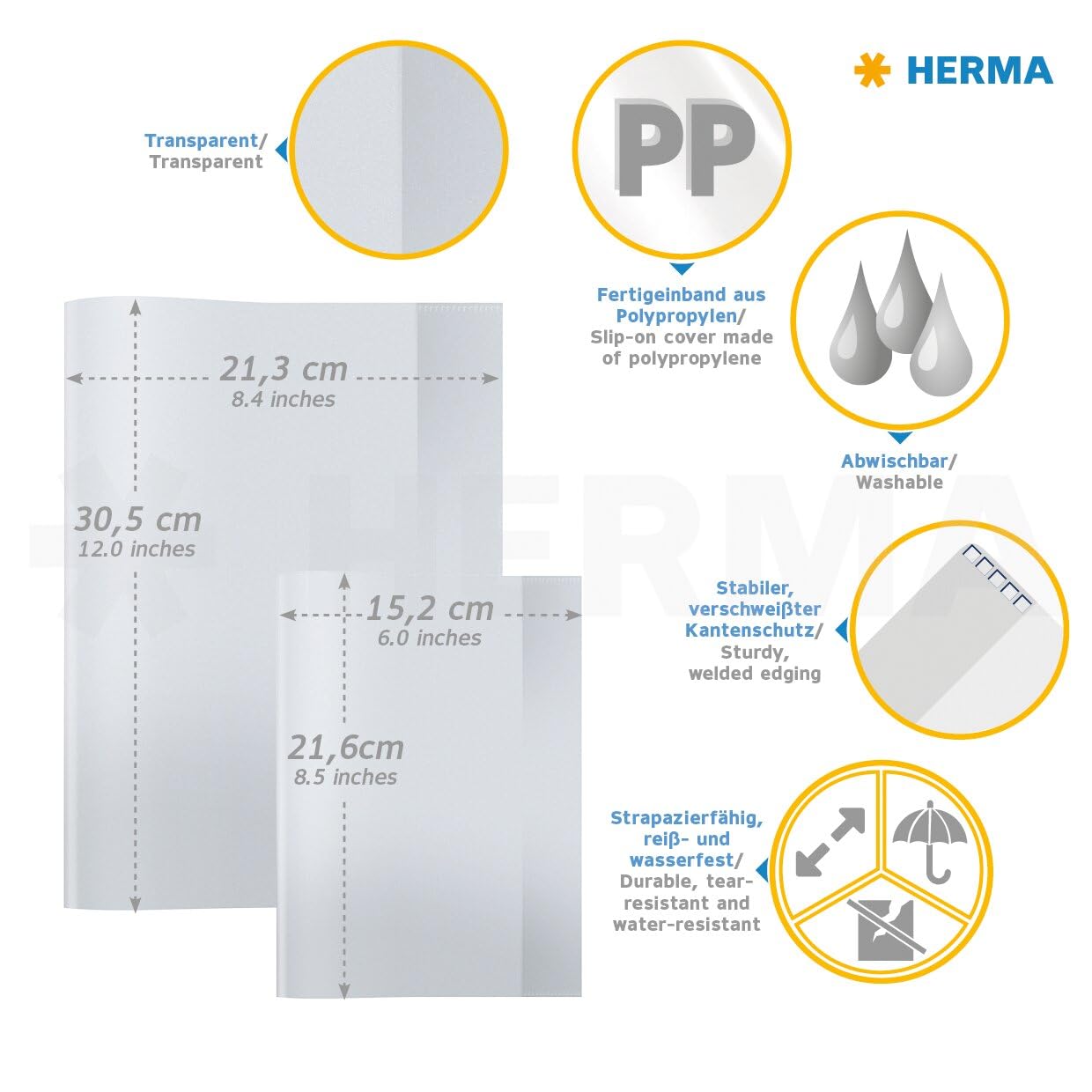 HERMA 7484 Transparent DIN A5 Exercise Book Covers - Set of 25 Durable Polypropylene Film Protectors for School Notebooks | Wipe-Clean, Reusable & Tear-Resistant | Perfect for Students, Teachers & Office Organization
