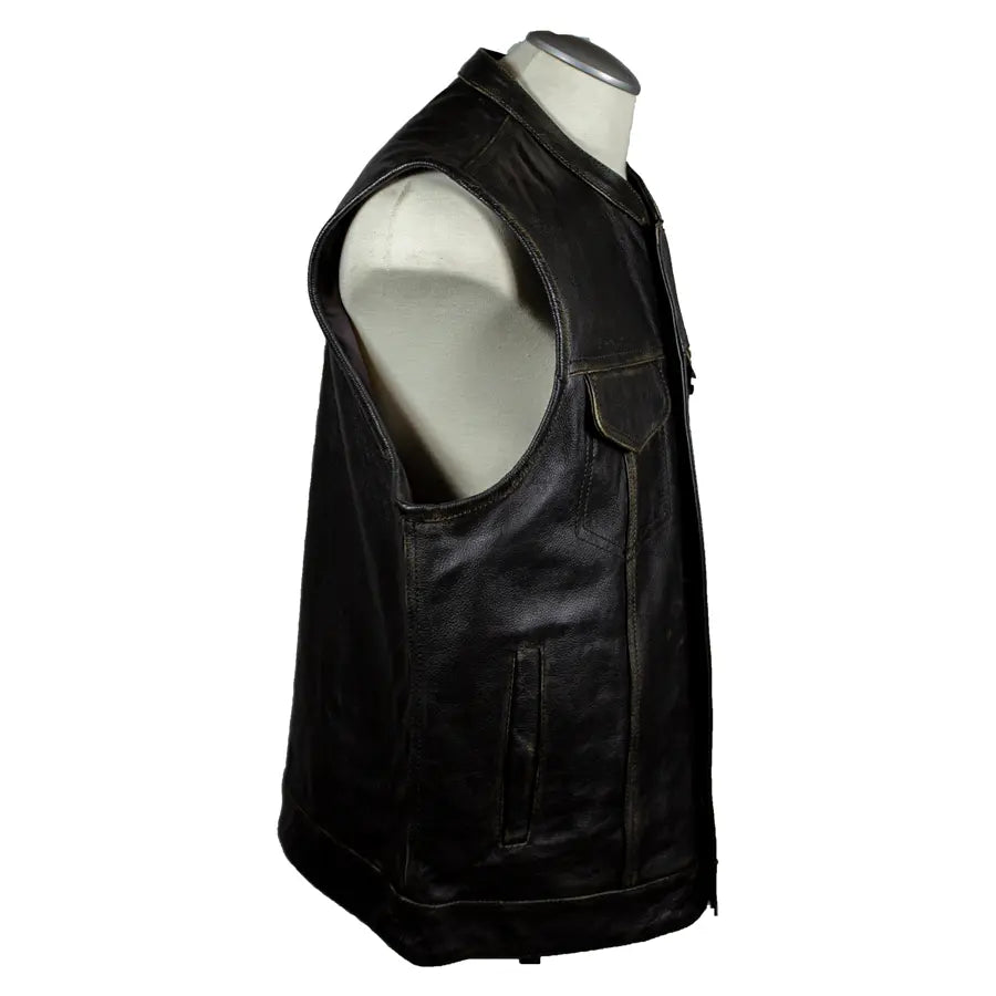 Open Road Men's Distressed Leather Club Vest - Vintage Biker Jacket for Motorcycle Riding & Casual Outfits