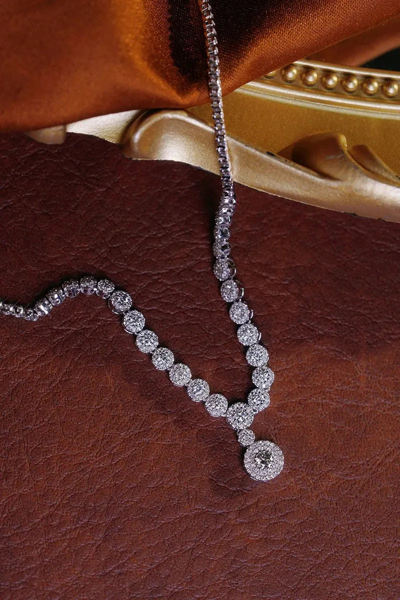 18K White Gold Vintage Diamond Necklace for Women - 1.7 Carat Real Natural Diamond Wedding Jewelry | Elegant Bridal Gift, Anniversary Present & Special Occasion Accessory