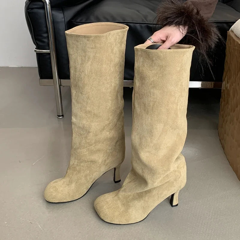 Eilyken Women's Knee High Winter Boots - Round Toe Punk Style Thin High Heel Long Boots for Street Fashion | Perfect for Cold Weather, Night Out & Punk Outfits